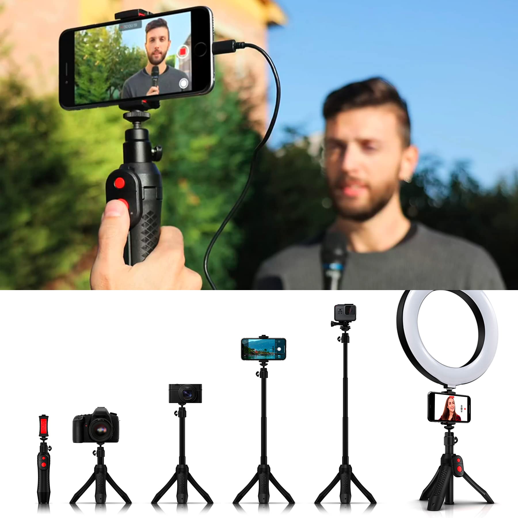 iRig Video Creator HD Bundle - kit profesional de vídeo y streaming para smartphones (micrófono de condensador de mano USB HD, convertidor de 24 bits, soporte móvil, iOS y Android) negro
