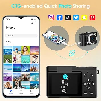 Digital Camera 4K 64MP Compact Camera with Micro SD Card