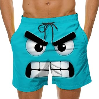 Mens Beach Shorts Funny Expression Graphic Summer Swim Trunks Novelty Beachwear Sports Vacation Shorts with Pockets