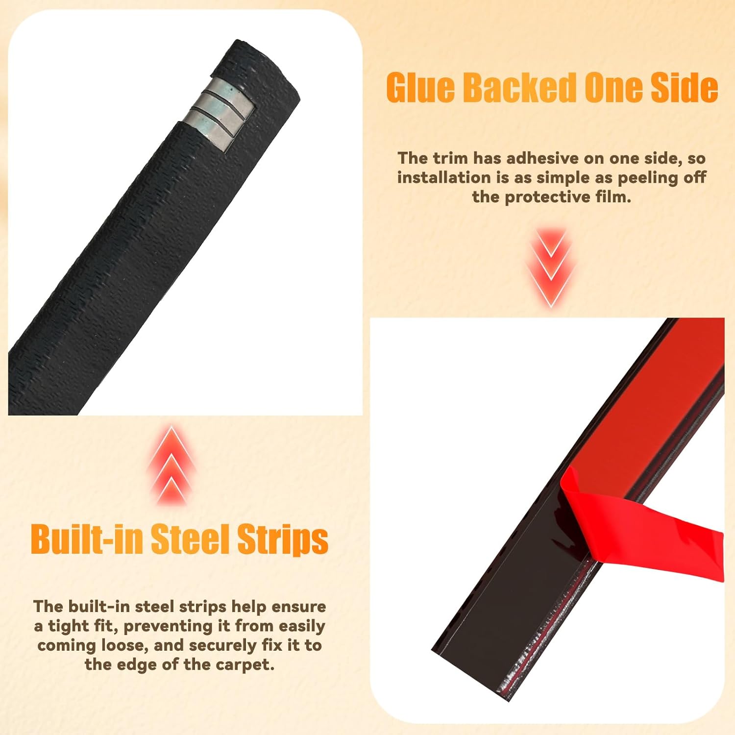 Carpet Edge Trim, Trim Lock Carpet Binding, Self Adhesive Eage Protector for Area Rug, Black Color, 40Ft, PVC Material