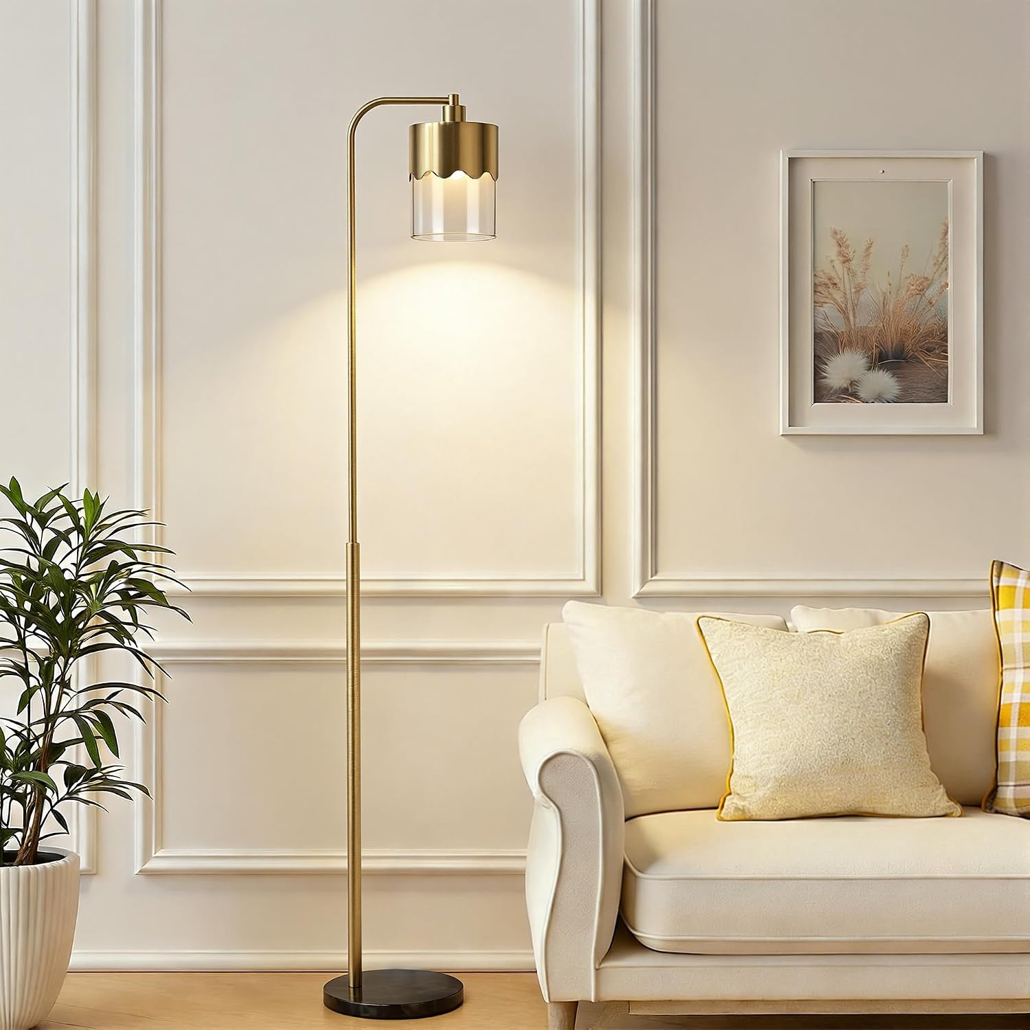 Maxax 66" Floor Lamps for Living Room, Industrial Standing Lamp with Glass Shade, Modern Gold Floor Lamp with E26 Base for Bedroom, Office, Reading Room, Corner