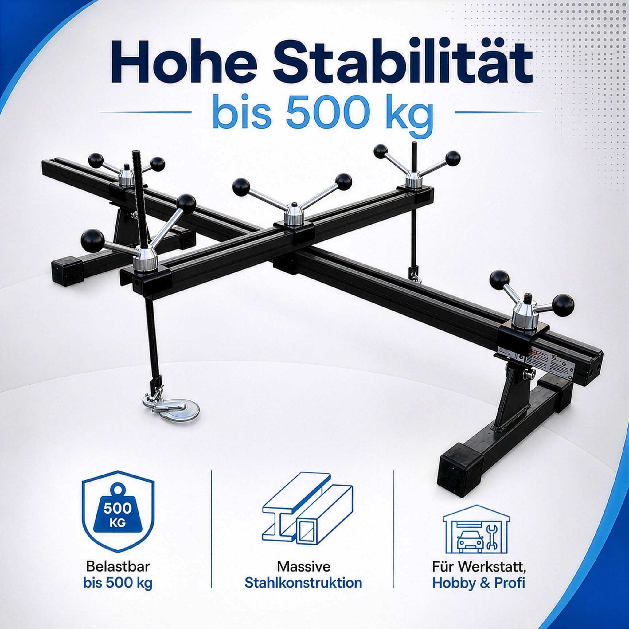 Wiltec Motortraverse Motorhalter 500 kg mit Querträger, verstellbare Motorbrücke 400–1400 mm, Motorstütze für Motor und Getriebe