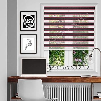 MSR 116 Zebra Blinds/Curtains and Shades for Home Furnishing(Balcony,Kitchen,Bedroom,Bathroom etc) Red and Black Combination (3 ft(W) 3 ft(H))