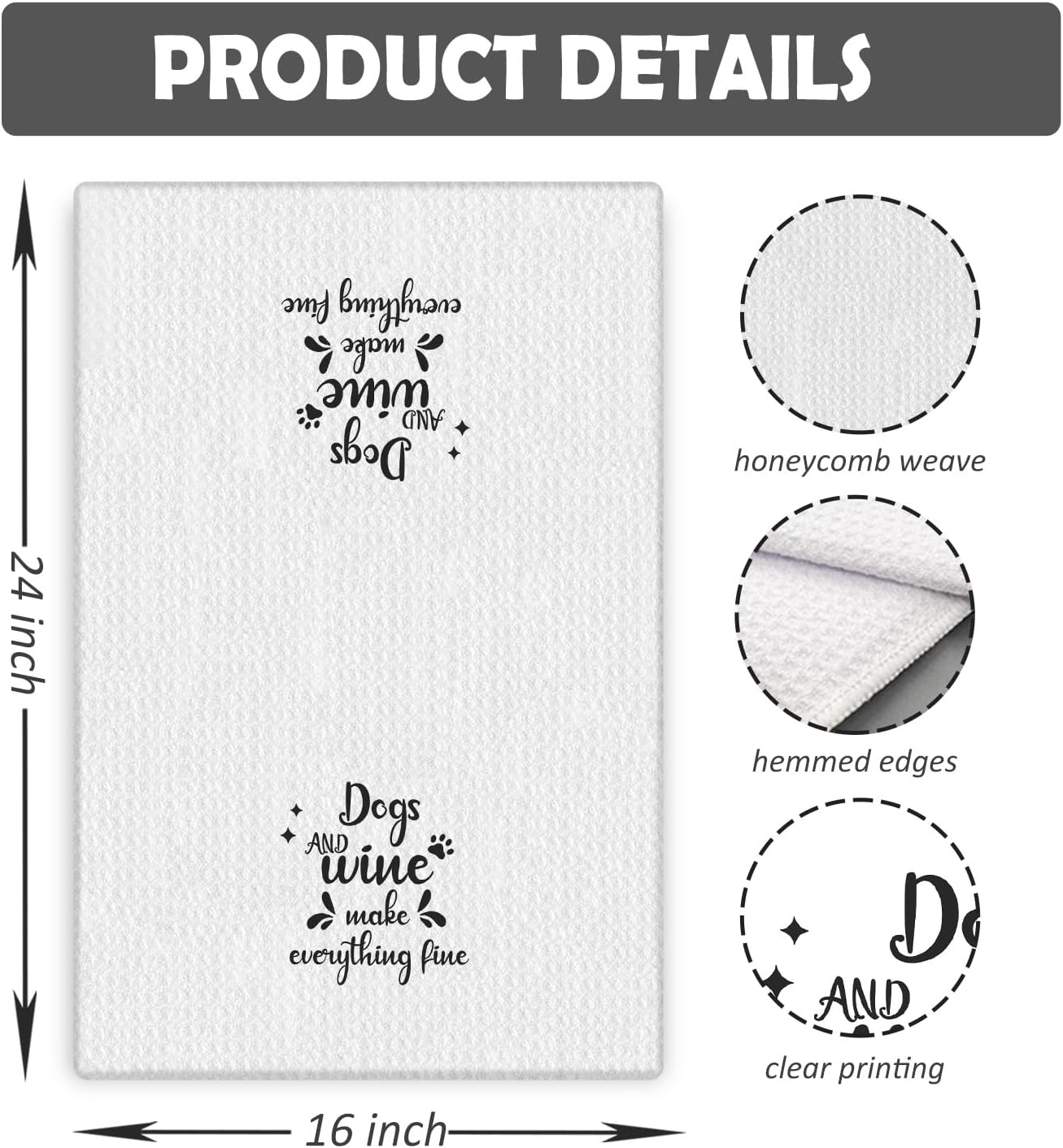 Gifts for Dog and Wine Lovers Kitchen Towels, Dog Owners Lovers Mom Dad Gifts Dish Tea Towels for Kitchen Decor, Dogs and Wine Make Everything Fine Decorative Hand Towels, 16x24 Inch - Image 5