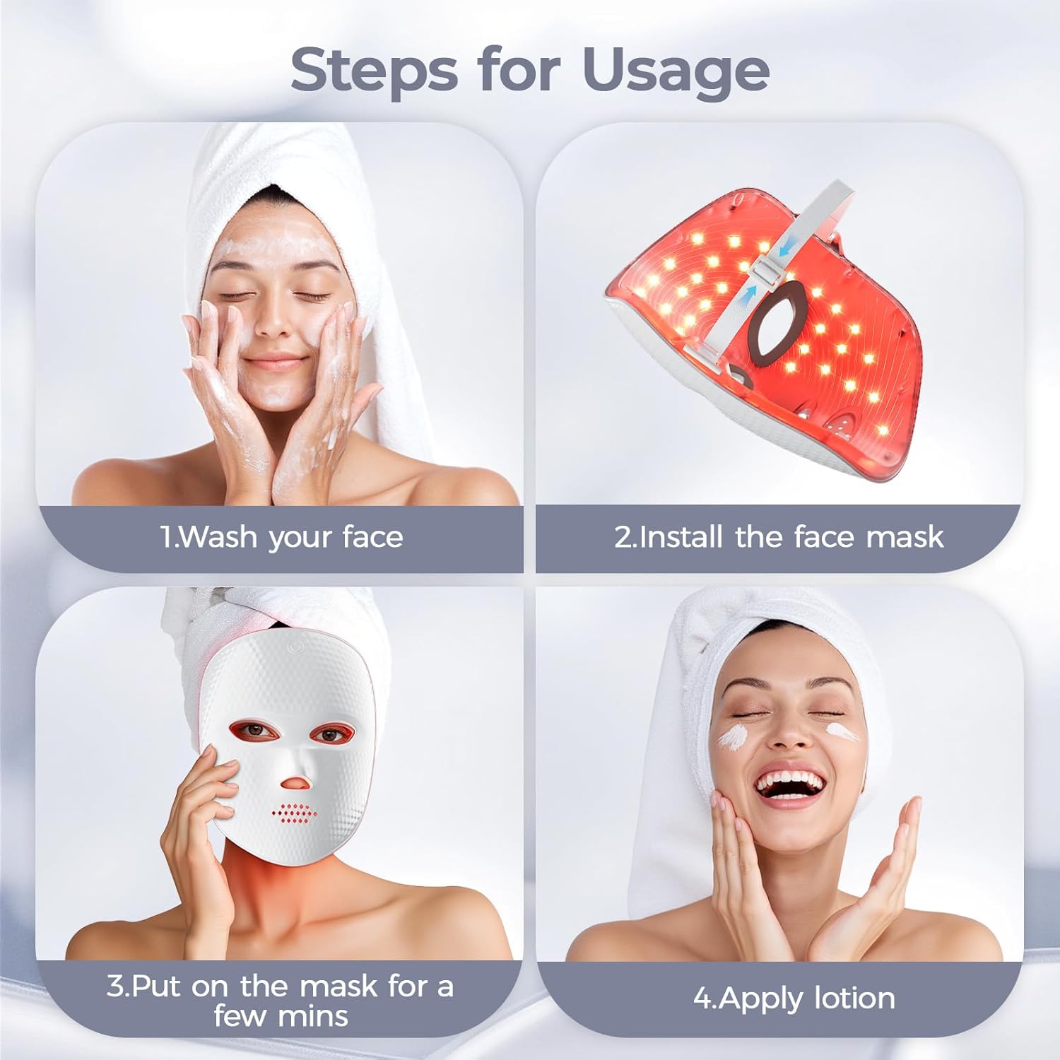 Red Light Therapy for Face-LED Face Mask Light Therapy with 3 Gears,2500mAh Battery,Remote Control,Infrared Red Light Therapy Mask for Home Working Travel Yoga Sleep (Pure White) - Image 7
