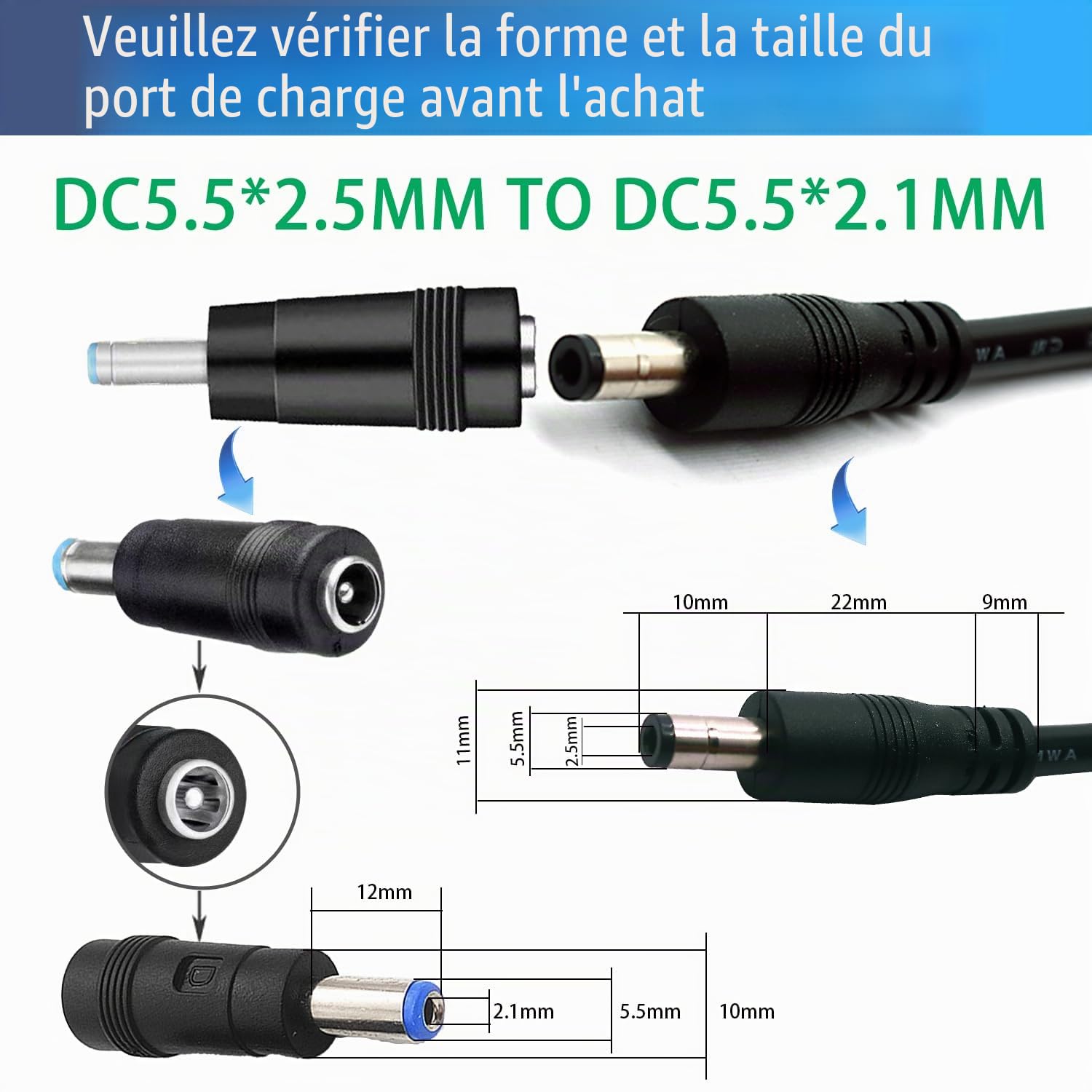 Chargeur de Batterie 54,6 V 5 A pour Batterie Lithium 48 V, Alimentation 48 V 5 A, extérieur Bleu avec connecteur CC 5,5 x 2,5 mm