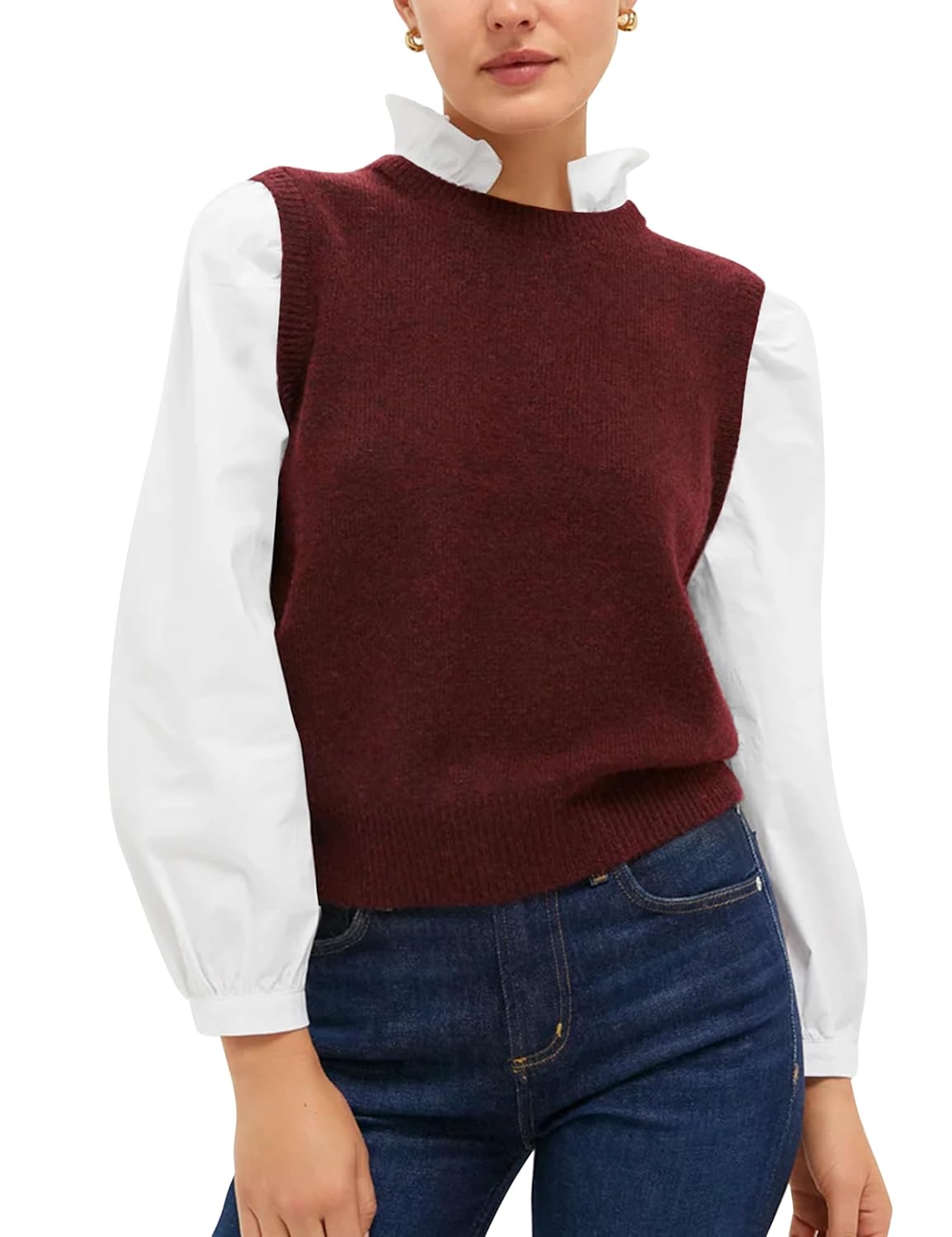 Womens Patchwork Knited Stripes Blouse Sweater Fall Winter Fashion Casual Preppy Puff Sleeve Pullover