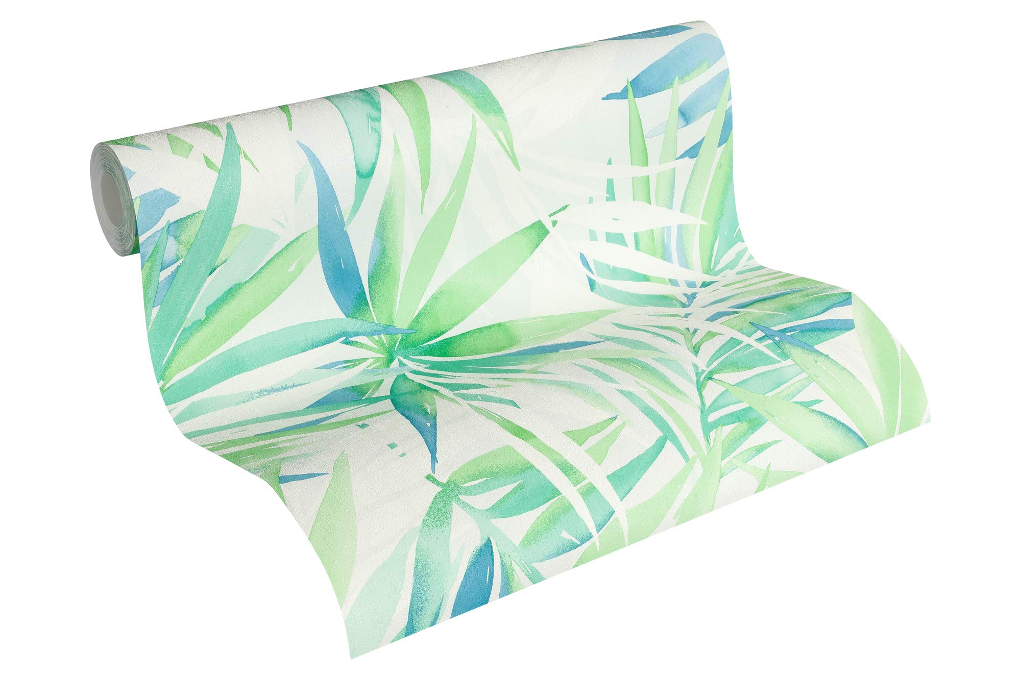 As Creation Tropical Leaf Green & Blue Wallpaper Vibrant Paste The Wall Vinyl 4051315320693