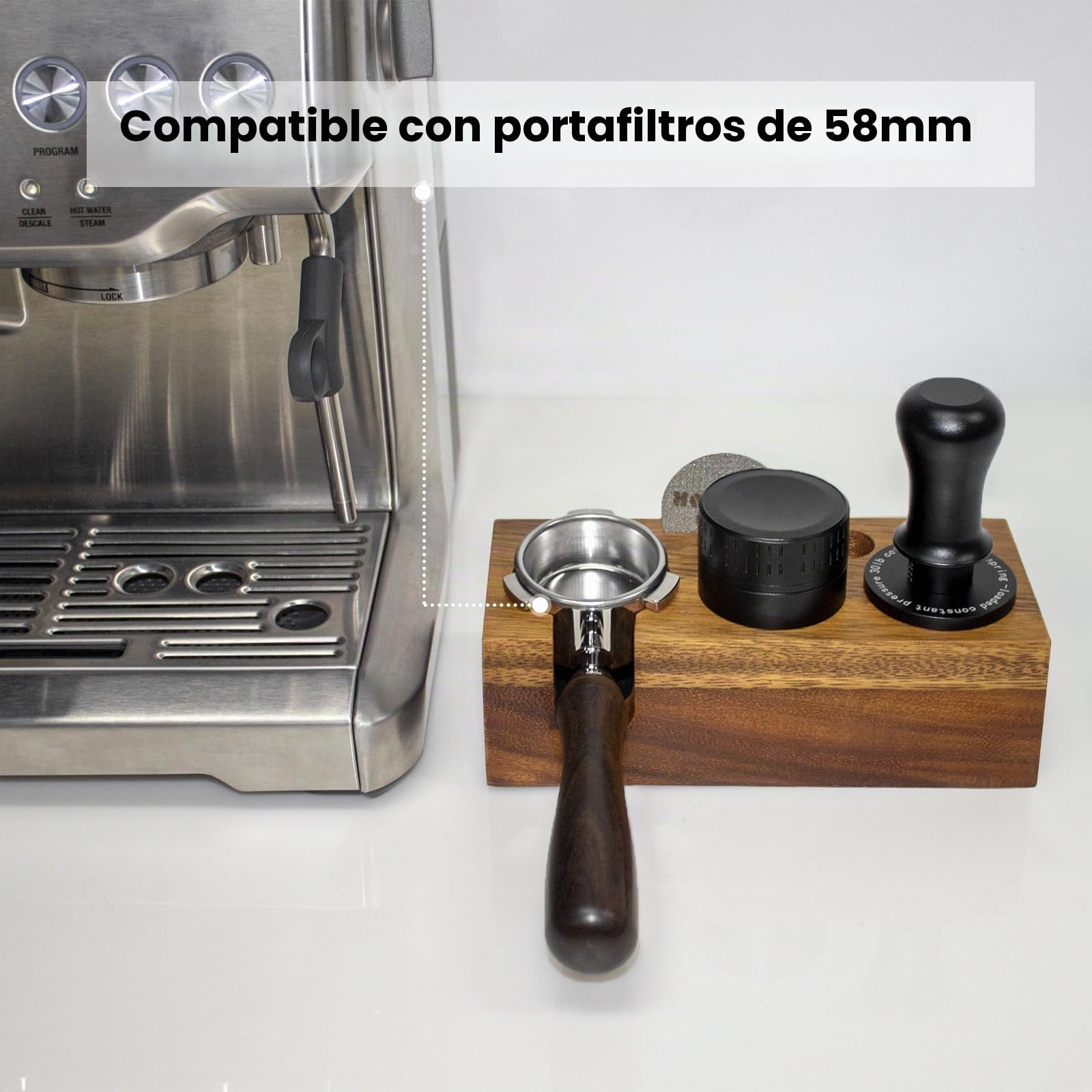 Estación de tamping de 58 mm, de madera, para portafiltros de 58 mm, para cafeteras de nogal Barista, accesorios con cojín de silicona, altura ajustable