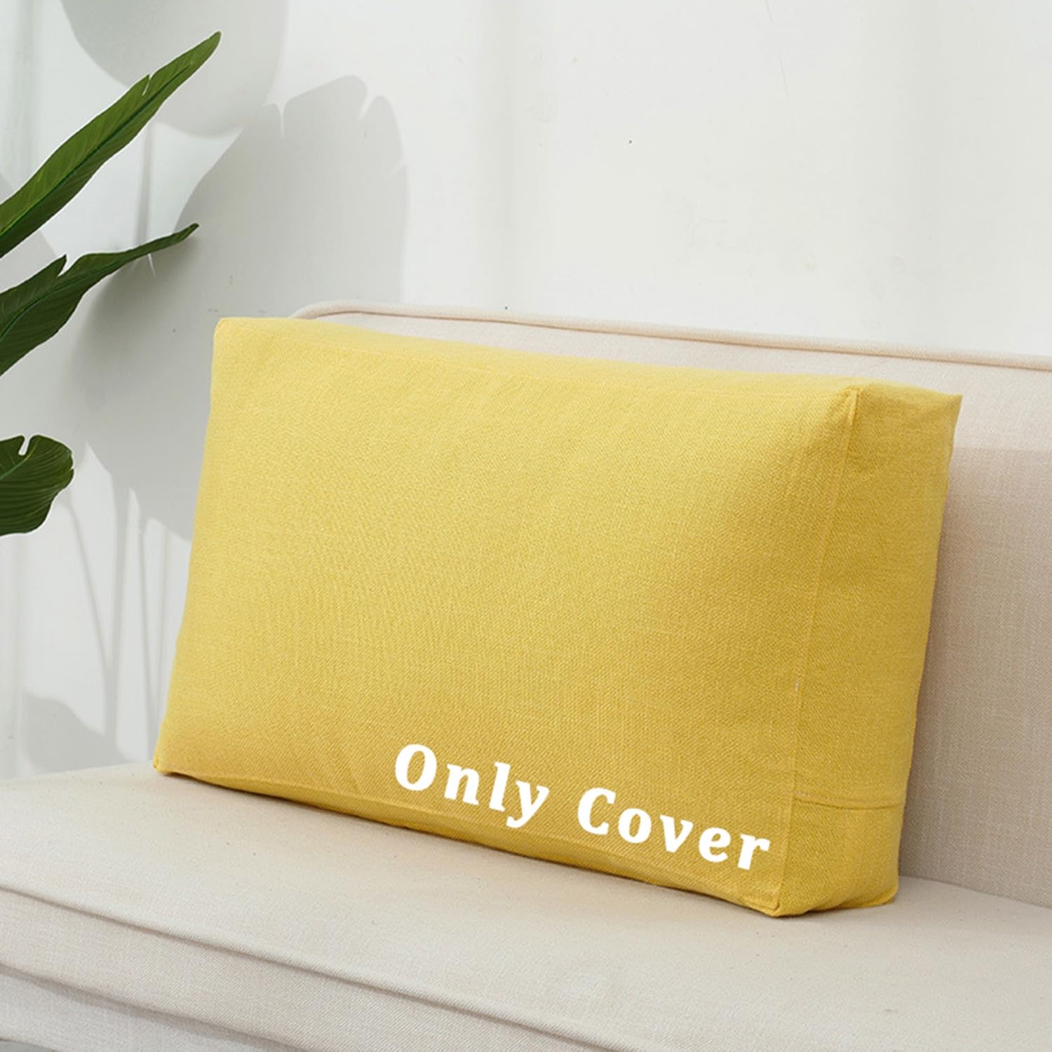 Housse de coussin de dossier de canapé en lin mélangé jaune 90x50x18cm