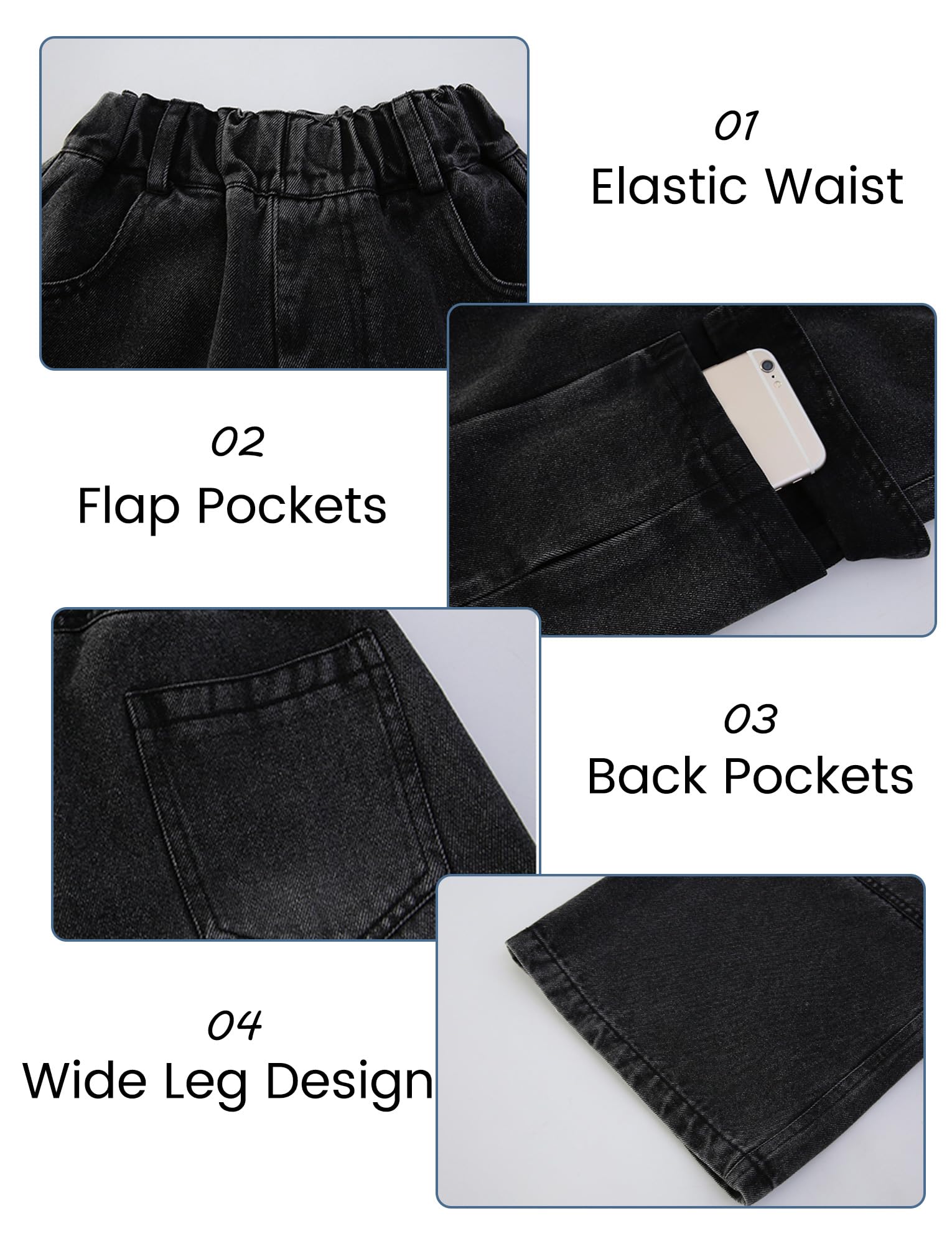 SEAUR Jeans Cargo Fille 5-16 Ans Mode Décontractés Y2K Pantalon en Demin Enfant Fille Jambe Large Jeans Ample Ados Fille