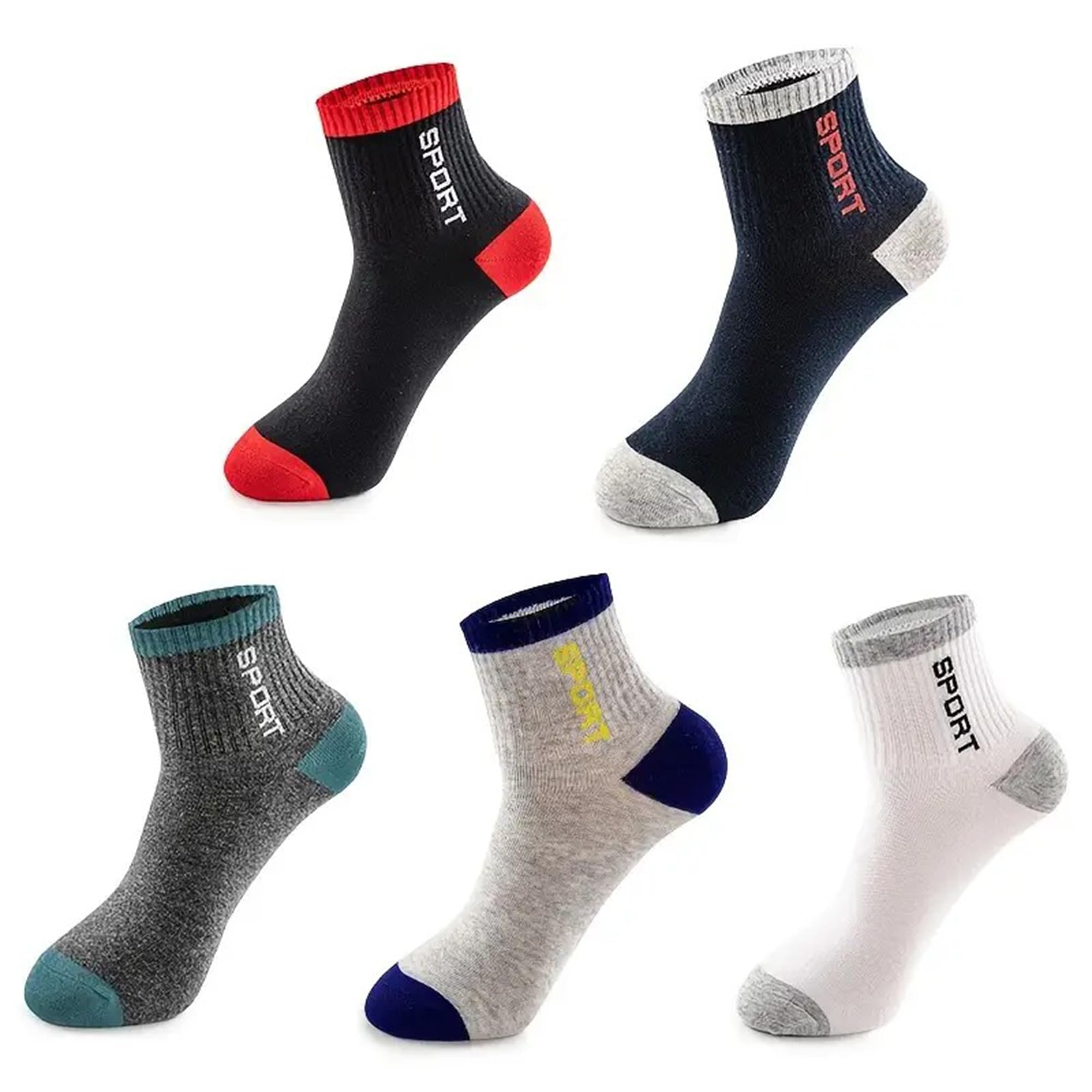 5 Pairs Solid Cotton Ankle Length Socks for Men & Women, Multicolor, Pack of 5, Free Size SPORT SOCKS PK5-image-43
