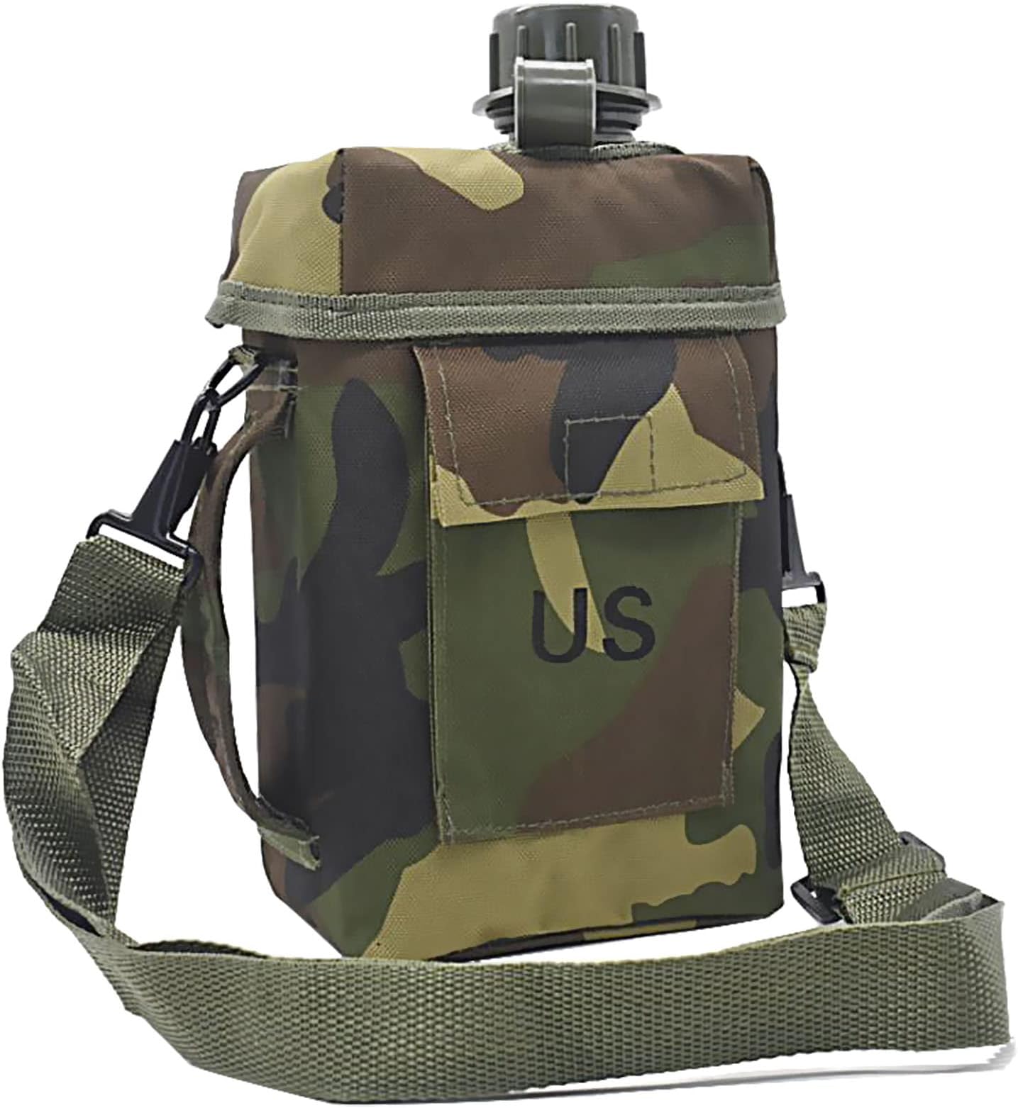 JADEDRAGON Portable Military Canteen Water Bottle, 2 Quart Water Canteen Reinforced Nylon Insulated Carrier Cover with Shoulder Strap Sling(Green 2 L)