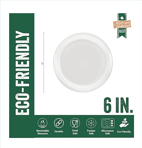 Miniatura 6 de Nicole Home Collection Platos de papel desechables compostables resistentes de 6 pulgadas, 100% bagazo, biodegradables, ecológicos, caña de azúcar