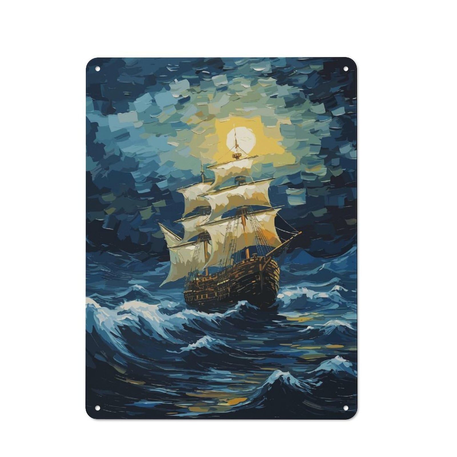 Tin Wall Plaque 40x30cm with Pirate Ship in Ocean for Man Cave Or Games Room, A Housewarming Gift for Leisure-room Decor Enthusiasts