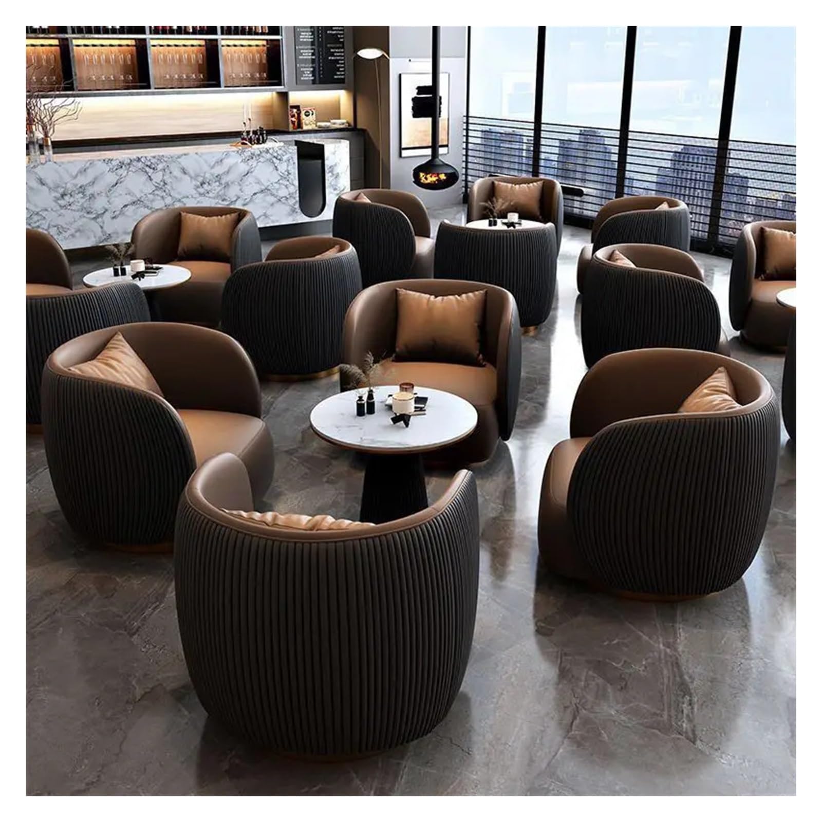 Generico Sofá nórdico for negociación de Oficina, recepción de Hotel, salón de Belleza, área de Descanso, luz de Ocio, sofá Individual de Lujo, Muebles de Sala de Estar(Brown-Orange Embossi)