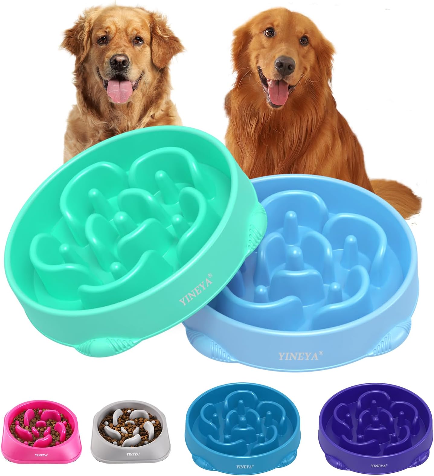 YINEYA 4 Cups Slow Feeder Dog Bowls Large Breed, Anti-Choking Pet Supplies, Maze Dog Food Bowl, Puzzle Feeder That Slow Down Eating 2PCS