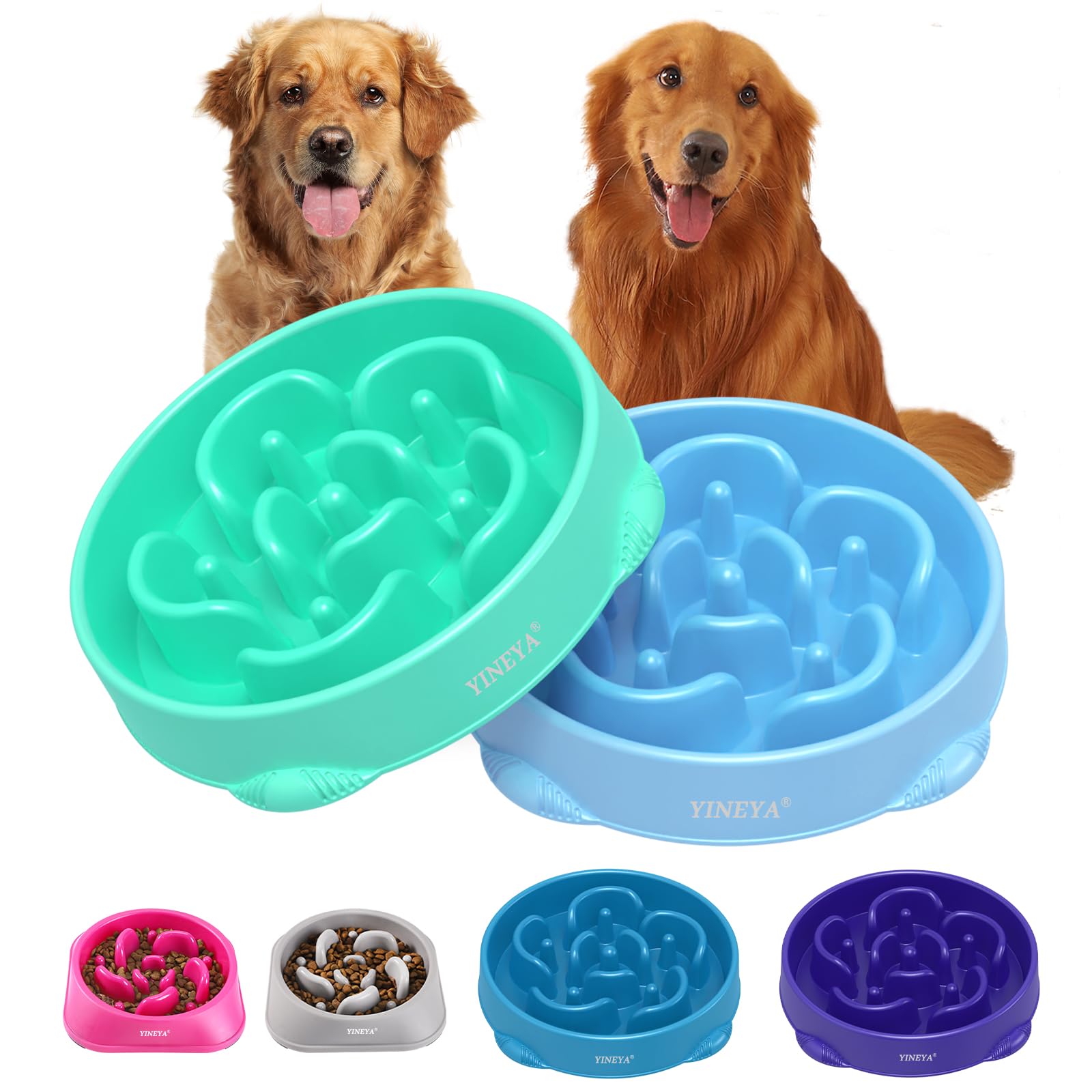 YINEYA 4 Cups Slow Feeder Dog Bowls Large Breed, Anti-Choking Pet Supplies, Maze Dog Food Bowl, Puzzle Feeder That Slow Down Eating 2PCS