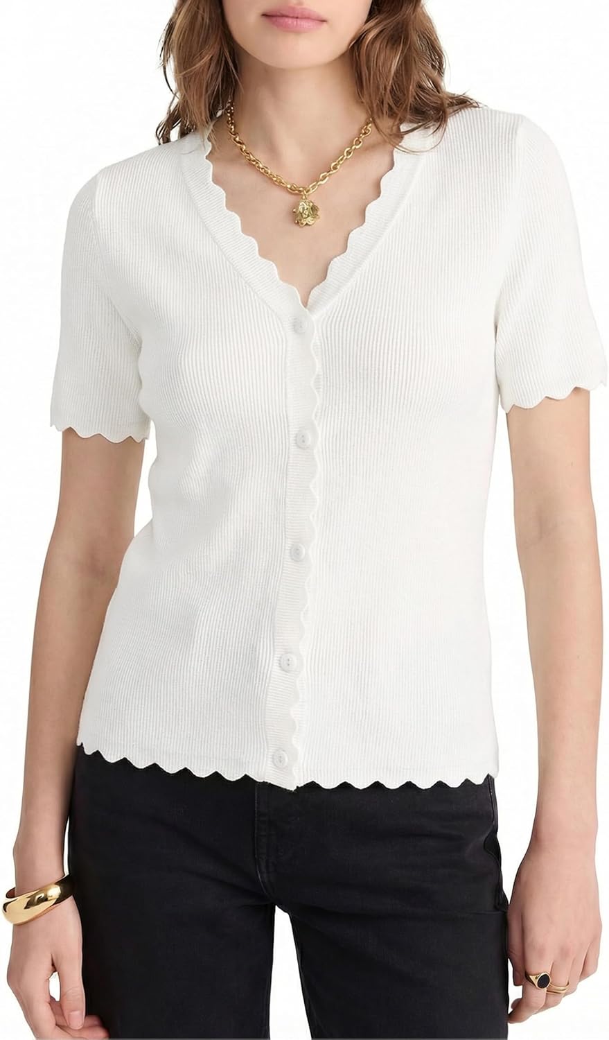 Newshows Women's Lightweight Scalloped Cardigan 2026 Spring Business Casual Sweater