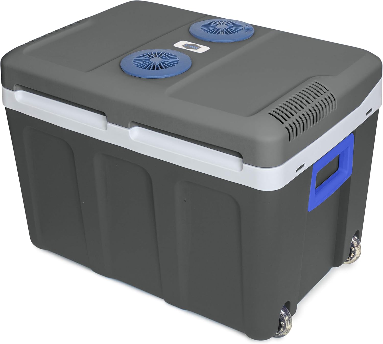 K-box Electric Cooler and Warmer with Wheels for Car and Home - 48 Quart (45 Liter) - 6 FT. EXTRA Long Cables Dual 110V AC House and 12V DC Vehicle Plugs (Grey White Blue) : Automotive