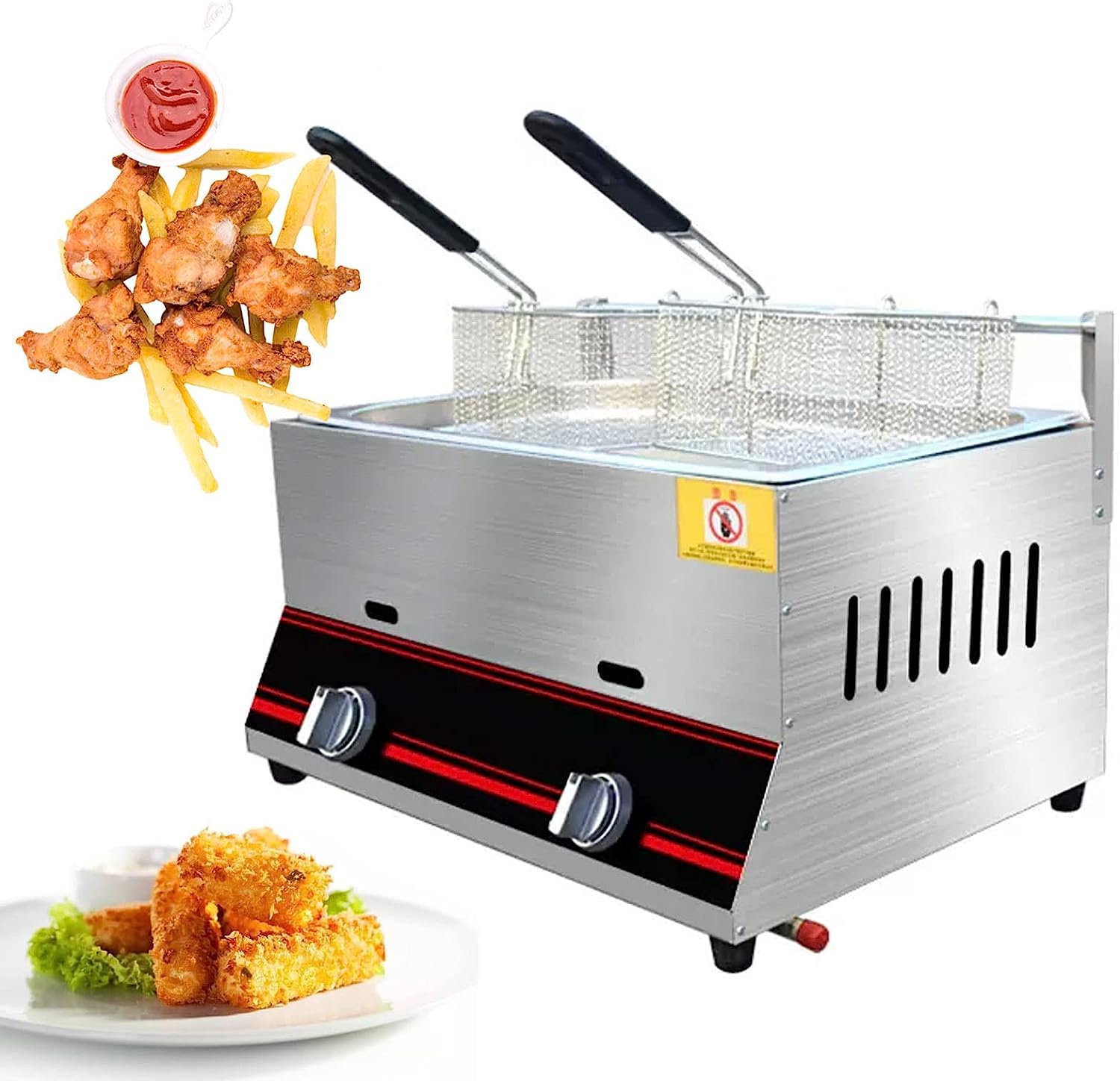 IUokLU Gas Fryer,Deep Fryer,Commercial Gas,Manual Temperature Setting,Stainless Steel,Infrared,Energy Saving,with Removable Basket,Deep Fryer,Fast Heating,Energy Savi,Style4 (Style2)