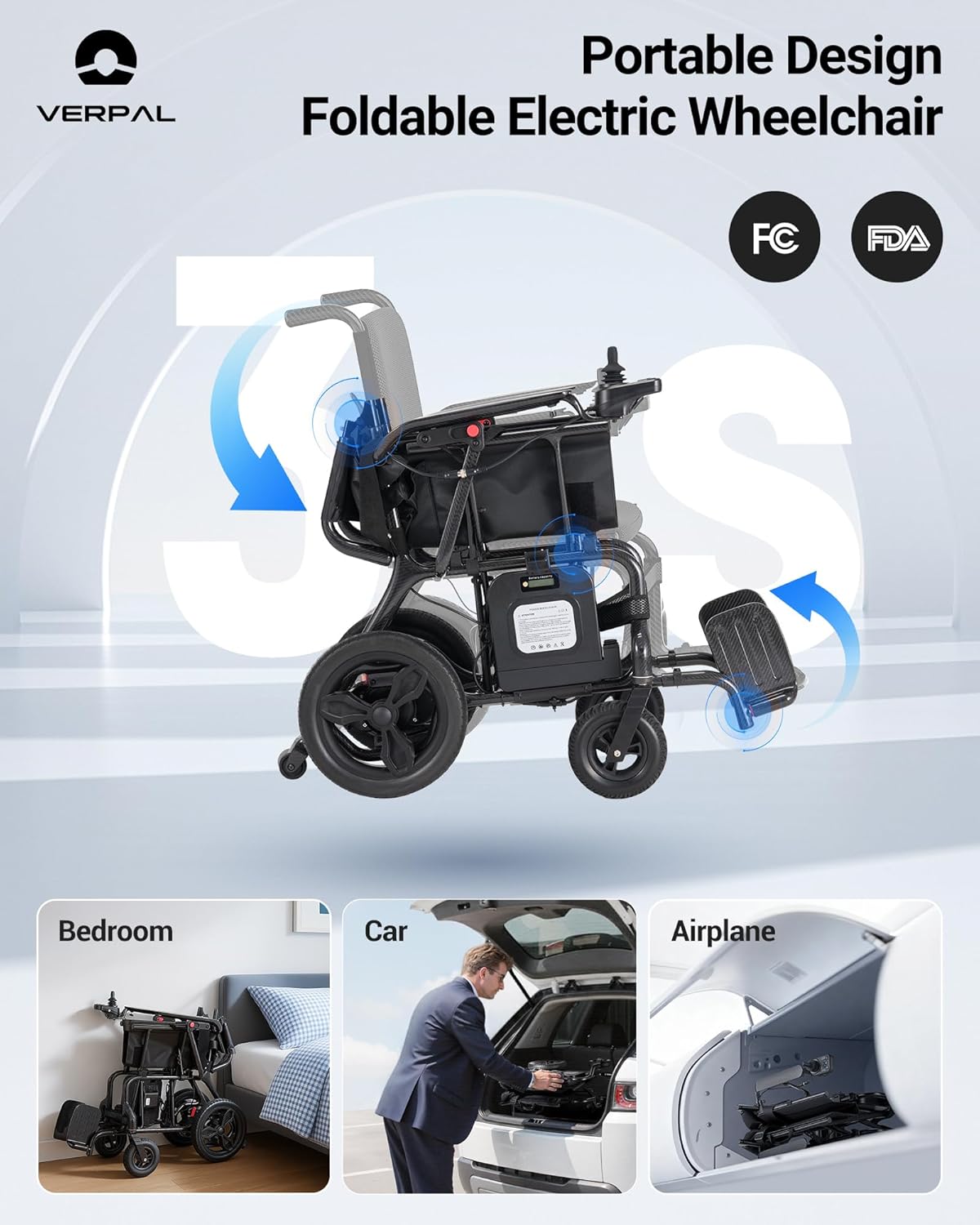 VERPAL HC820N Electric Wheelchair in portable folded design