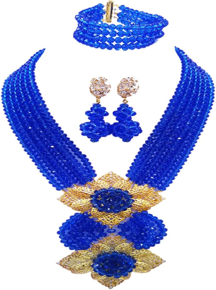 Fashion African Bead Necklace Nigerian Beads Wedding Jewelry Sets for Women (Blue) - Image 4