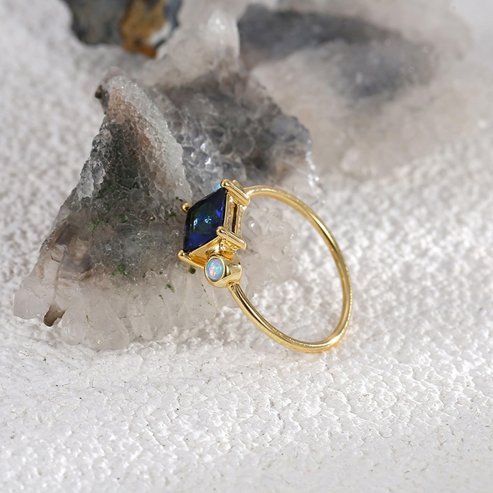 Wedding Au375/Au585/Au750 - Anello in oro resistente all'acqua 9 carati, con zaffiro geometrico realizzato in laboratorio, misura 45 (14,3), classico per zia Ringraziamento personalizzato