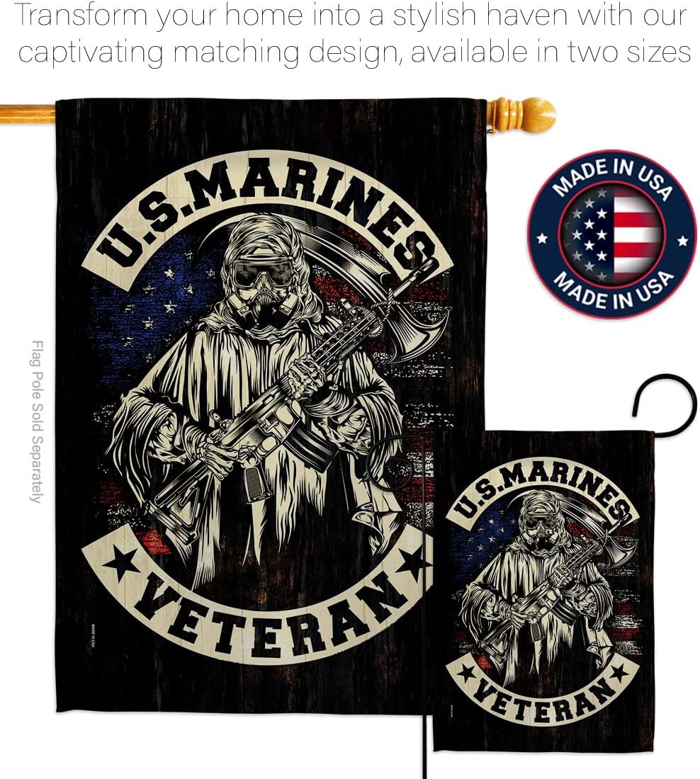 Marines Veteran House Flag - Armed Forces Marine Corps USMC Semper Fi United State American Military Retire - Decoration Banner Small Garden Yard Gift Double-Sided Made In USA 28 X 40