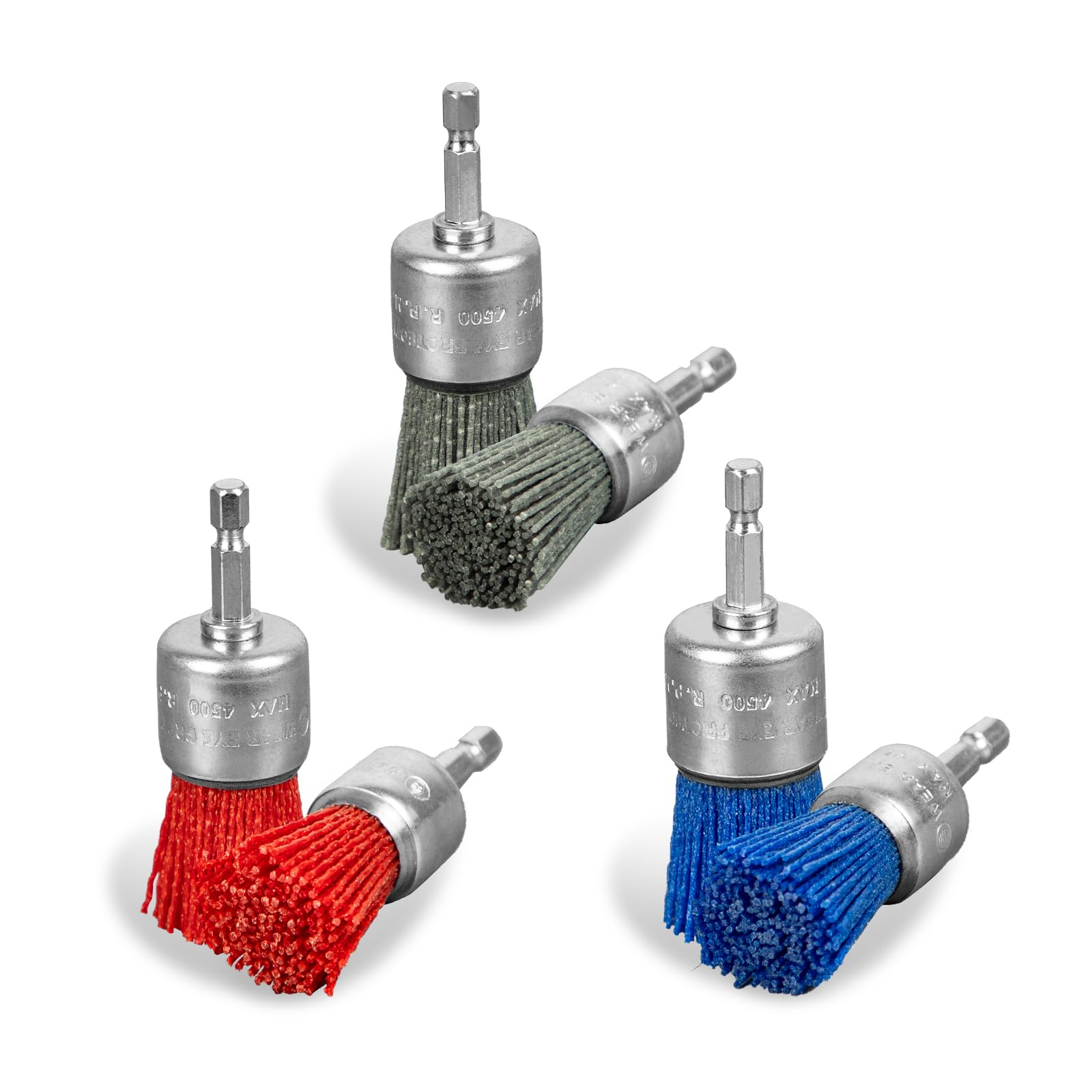 SALI 6 Pack Pen Brush Nylon Filament Abrasive Wire Brush Wheel with 1/4 Inch Hex Shank, 2 Sizes Nylon Drill Brush Set for Removal of Rust Corrosion