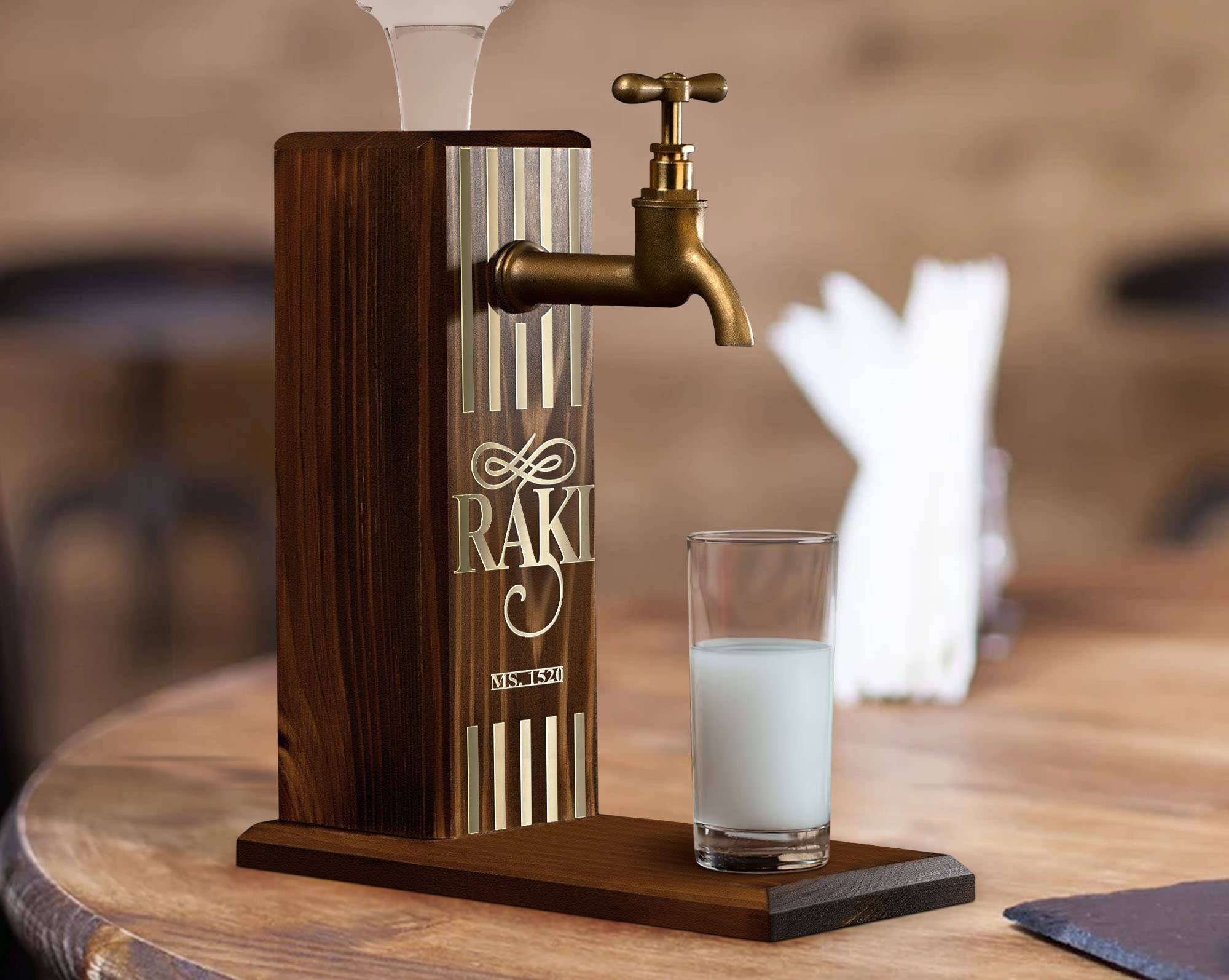 Bk Gift Özel Rakı Baskılı Musluklu Doğal Ahşap İçki Standı, İçki Çeşmesi, Doğum Günü Hediyesi, Ev Hediyesi, İçecek Dispenseri