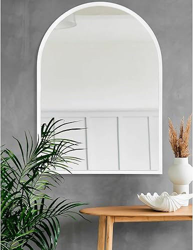 Miniatura 235 de Espejo de pared arqueado negro con marco de aleación de aluminio, espejo de baño de metal cepillado, espejo montado en la pared para sala de estar