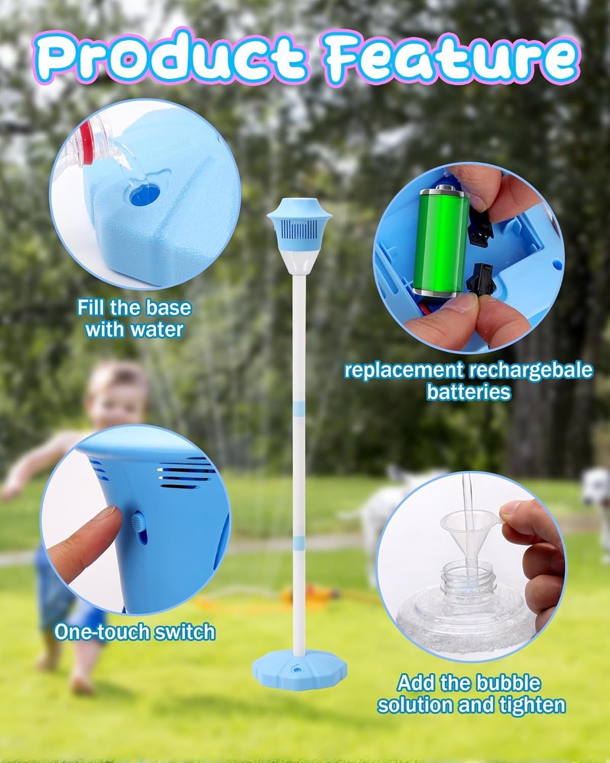 Lantern Bubble Machine Maker Stand 2 in 1 Automatic Rechargeable Standing Handheld Adjustable Height with Lights Music Torch Garden Lamp Summer Indoor Outdoor Parties Birthday Wedding - 5