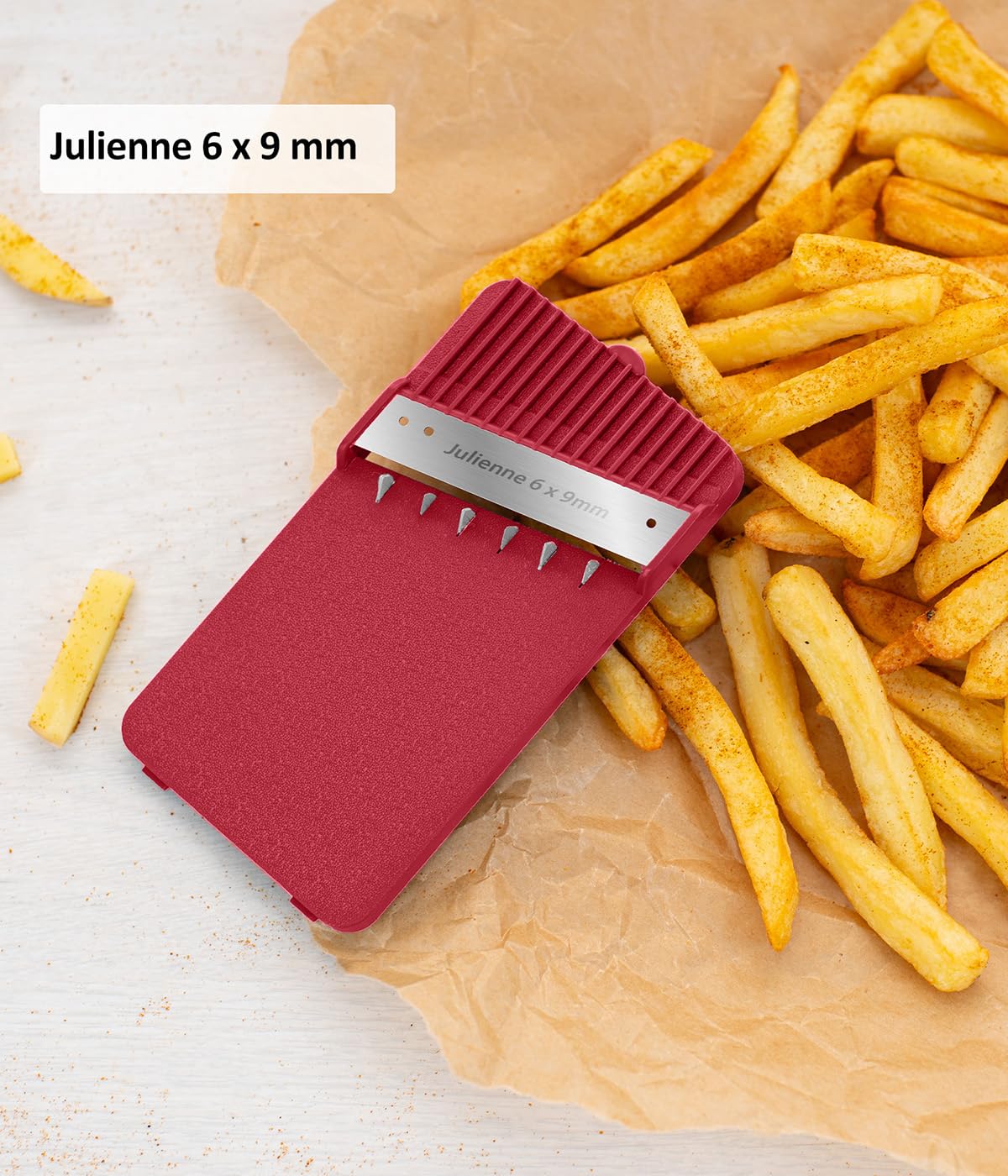 Genius Nicer Dicer Mando, affettaverdure, 12 pezzi, affettaverdure, affettaverdure, mandolina, tagliaverdure con 6 lame intercambiabili, affettaverdure (rosso e grigio)