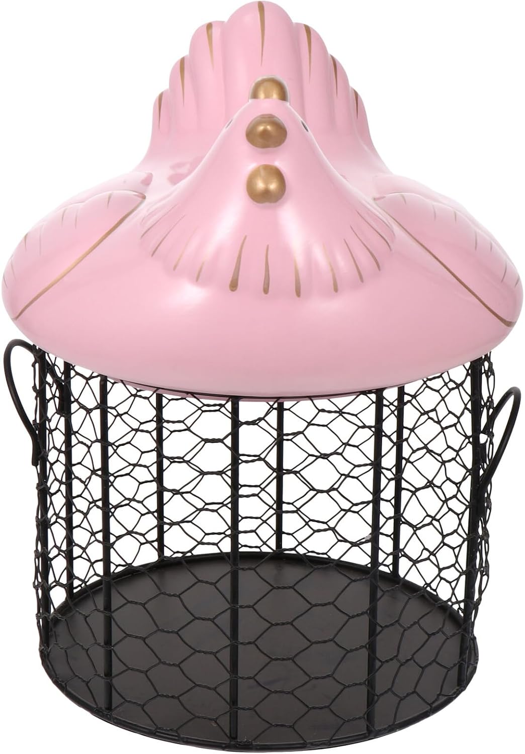 Ceramic Covered Egg Storage Basket Iron Kitchen Accessory Southeast Asian Style Fruit and Snack Container Pink Metallic Line with Black Basket for Home Organization