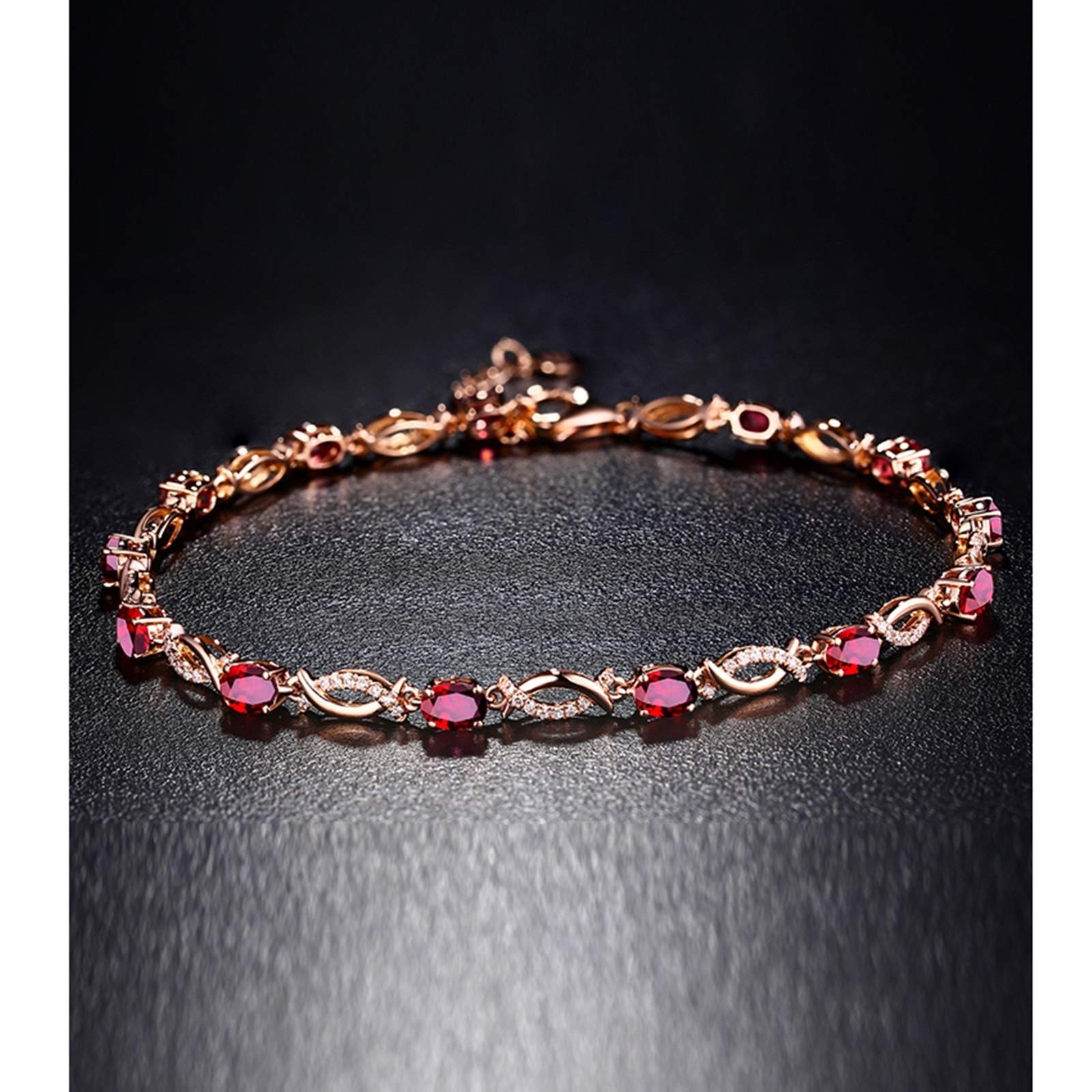 ZH1YFD Pulsera de Oro Rosa de rubí para Mujer, eslabón de Barra con Pulseras de rubí de 2,64 Quilates, joyería para Mujer de 16 + 2 CM