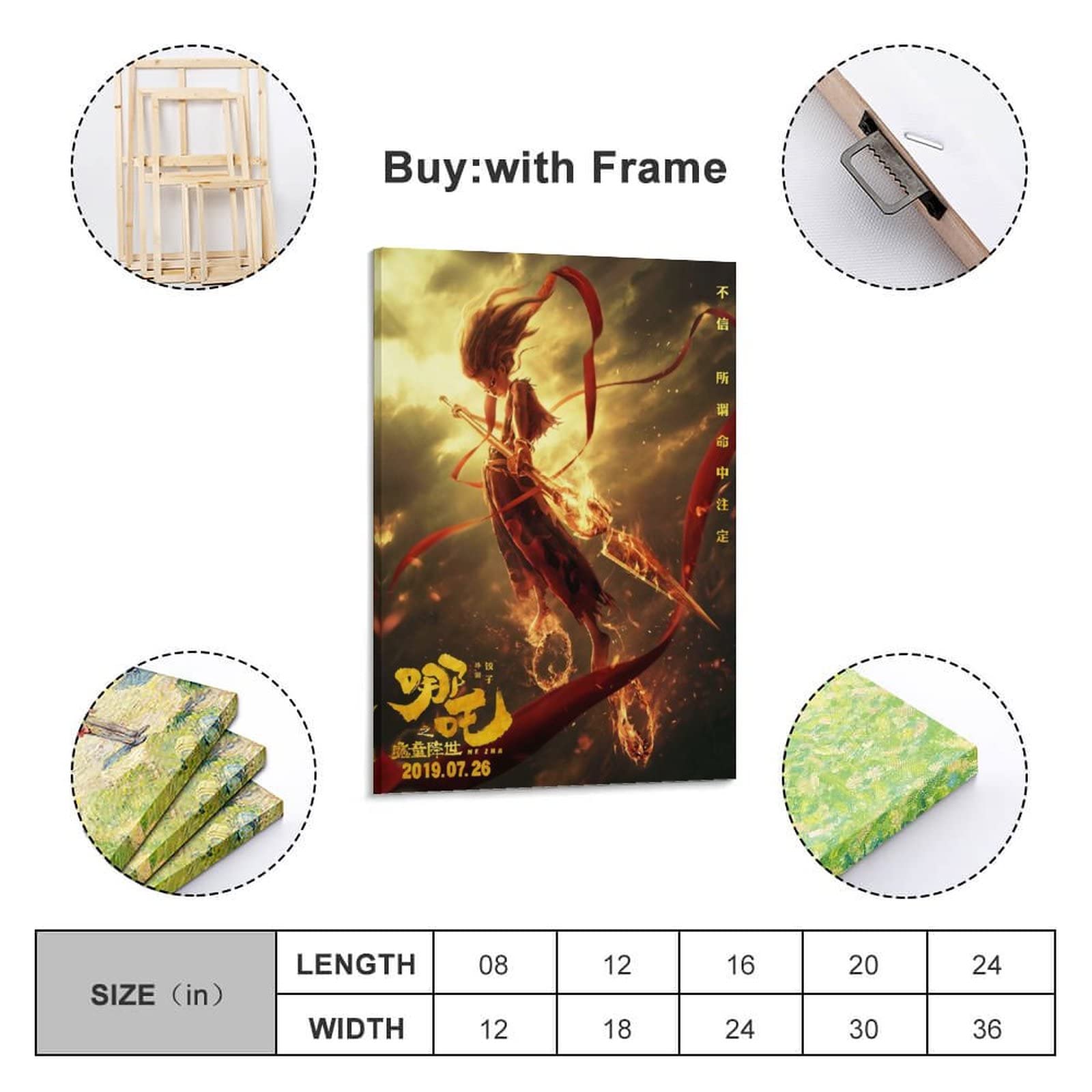 Poster di film anime, mito Nezha nascita del demone bambino, su tela, poster e parete con stampa artistica moderna per camera da letto, 50 x 75 cm