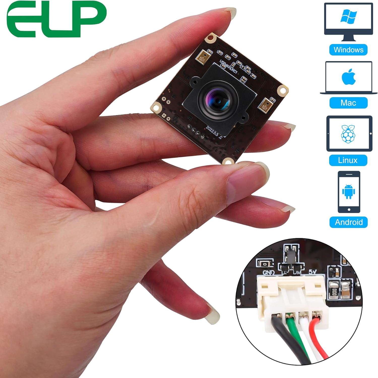 ELP 4K USB Camera for Computer & Rasp Pi - Dual Microphone, IMX317 Sensor, 8MP USB Security Camera