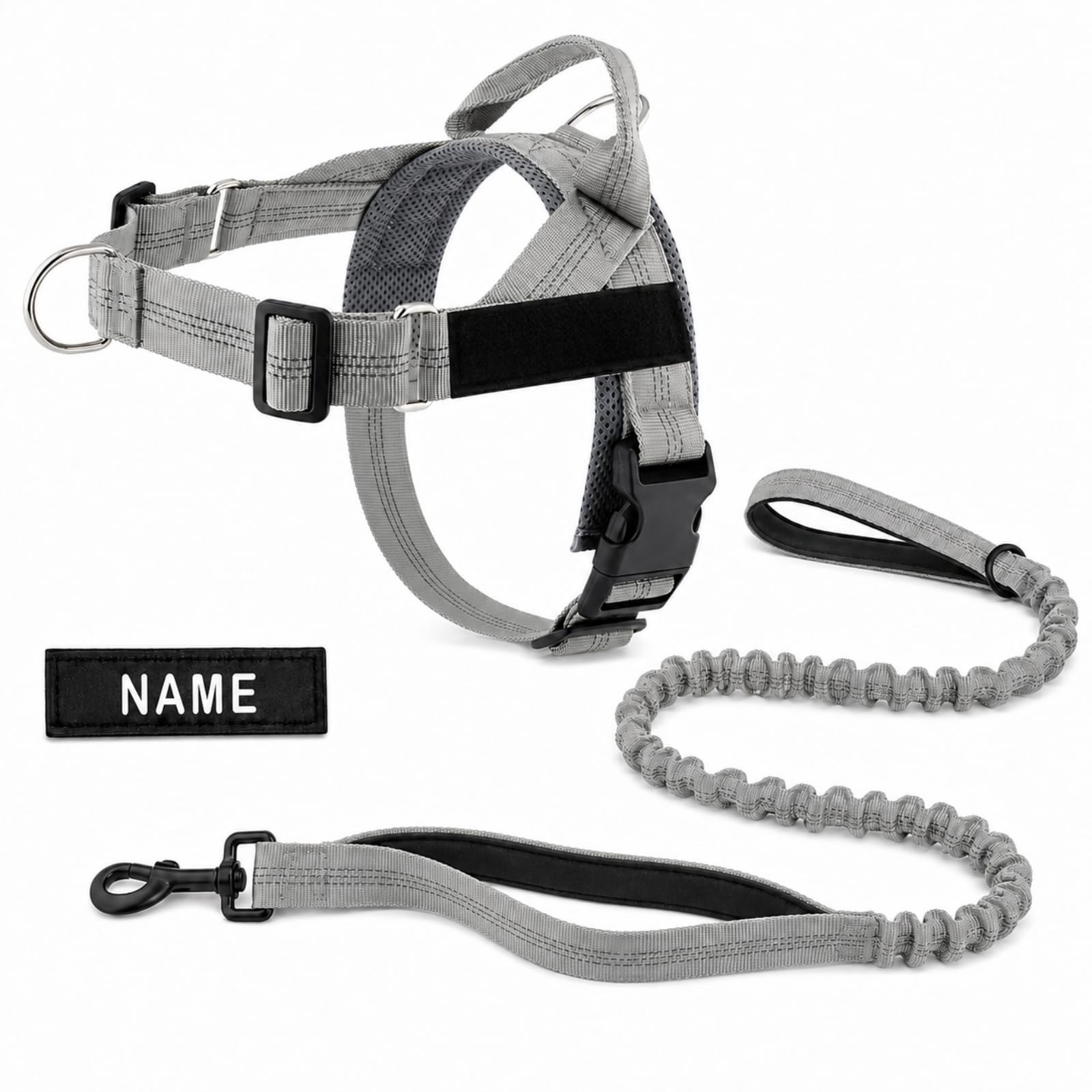 No Pull Dog Harness and Lead Set, Adjustable Padded Walking Vest with Bungee Dog Lead, Personalised Name Patch, Front & Back D-Rings, Reflective Harness for Small Medium Large Dogs — image 1