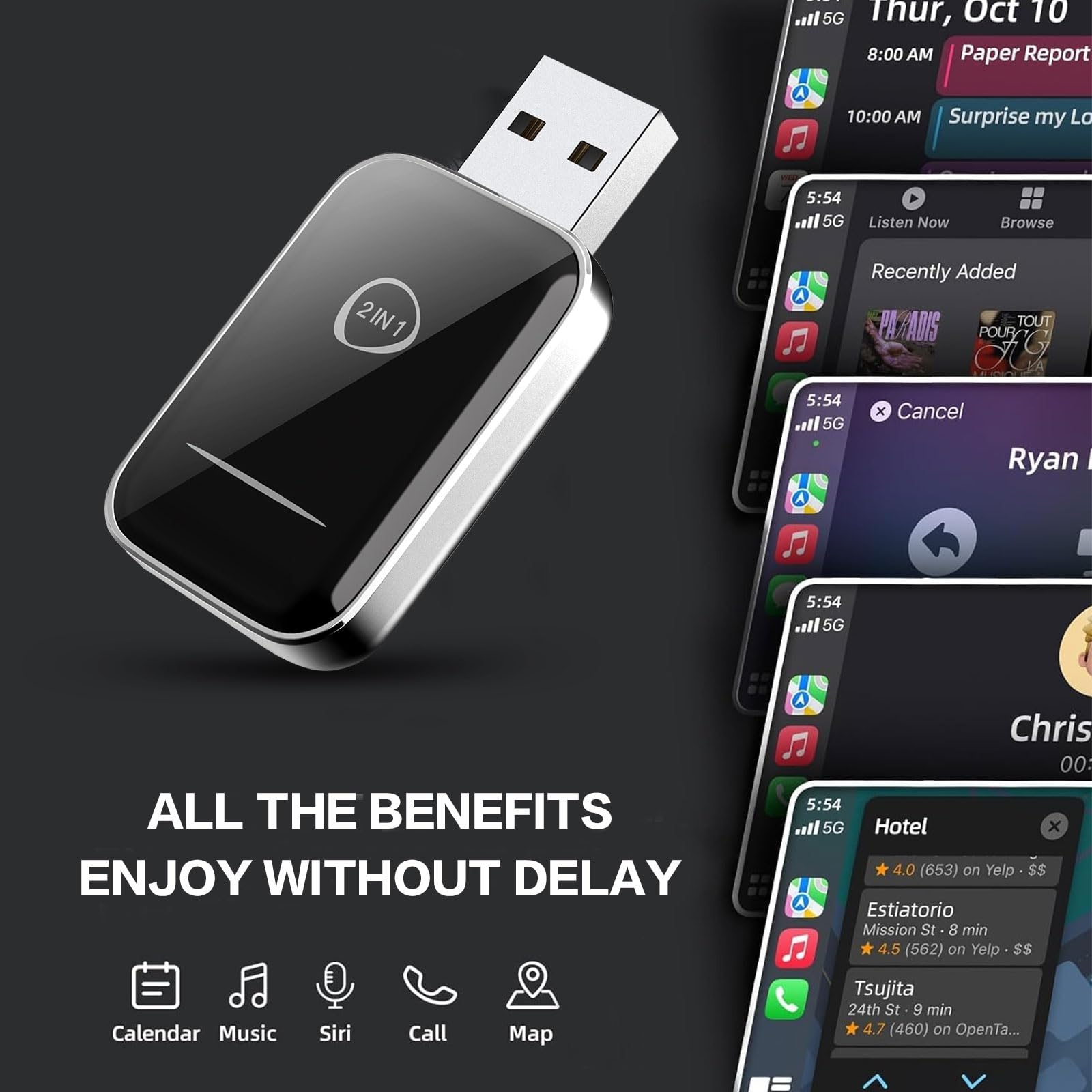 Adaptateur CarPlay Sans Fil 2 En 1 Pour Voiture iOS Et Android, Conversion Filaire À CarPlay Sans Fil 2025 Amélioration Des Conversions, Pour Les Voitures À Partir De 2016+
