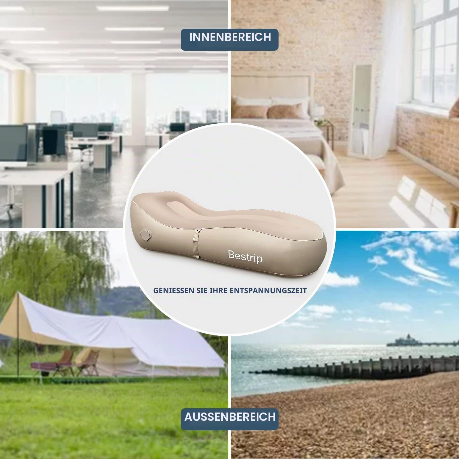 Bestrip Aufblasbares Sofa Aufblasbare Liege, Aufblasbare Luftbett mit elektrischer Luftpumpe, Aufblasbare Couch Camping Sofa,geeignet für Drinnen Draußen (180 * 70 * 50cm)