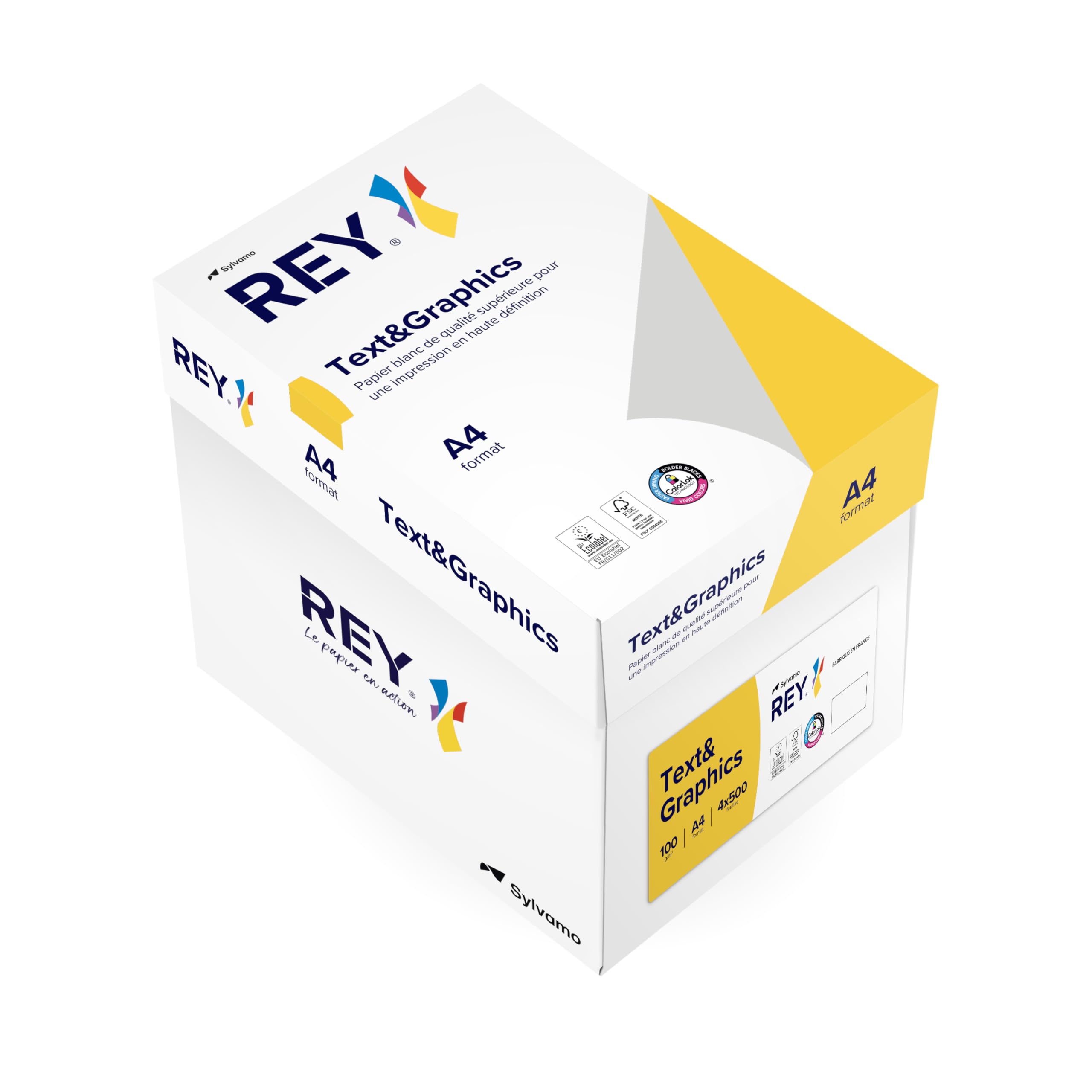 REY® TEXT & GRAPHICS, papier reprograficzny, wysoka biel, 100g, A4, FSC®, karton 4 x 500 arkuszy