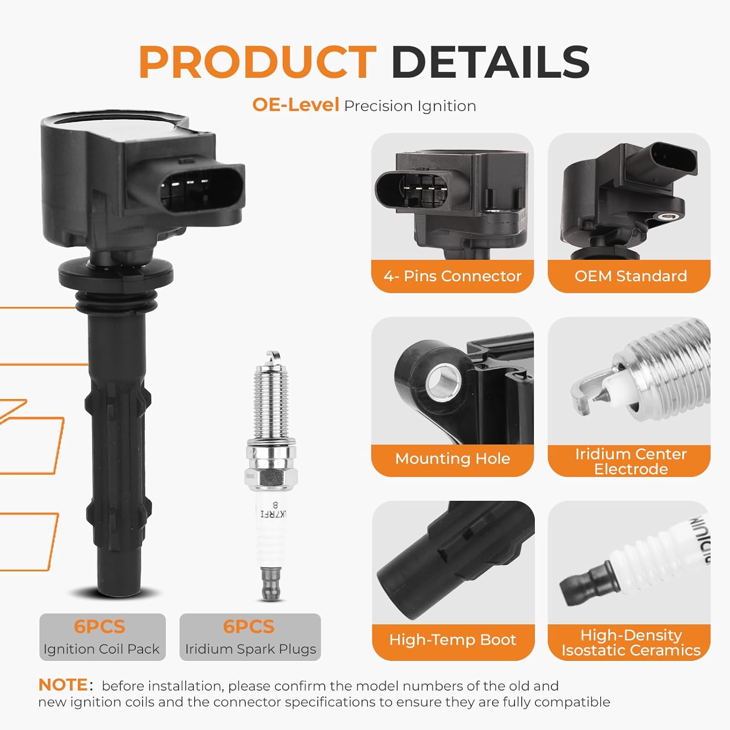 Autoexact Ignition Coil Pack Iridium Spark Plugs Set Fit for Mercedes-Benz 2008-2012 C300 3.0L 2006-2011 E350/ML350 3.5L GLK350 C280 C350 CLK350 C230 R350 SLK350 SLK280 SLK300 V6, #UF535 95983 6packs