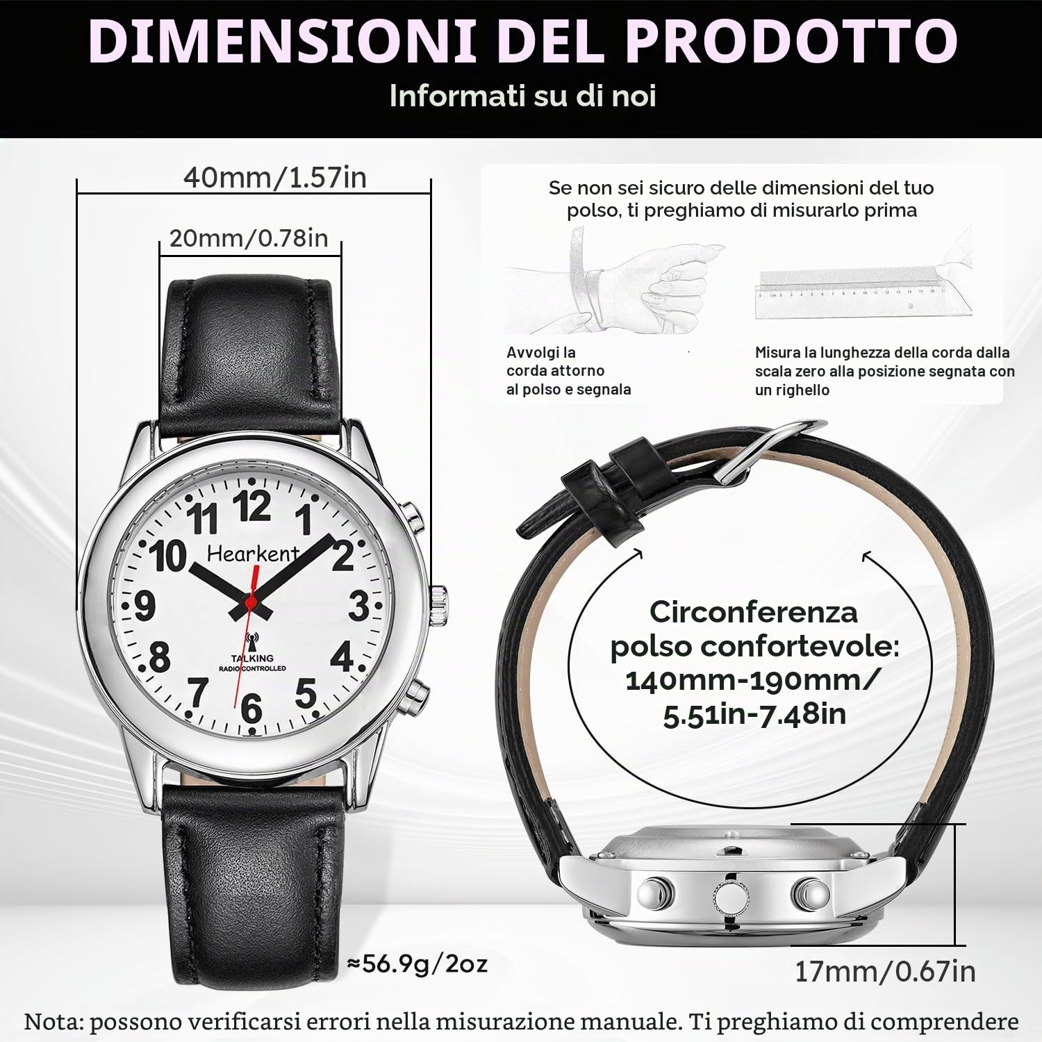Hearkent Orologio parlante, lingua tedesca, orologio da polso radiocontrollato