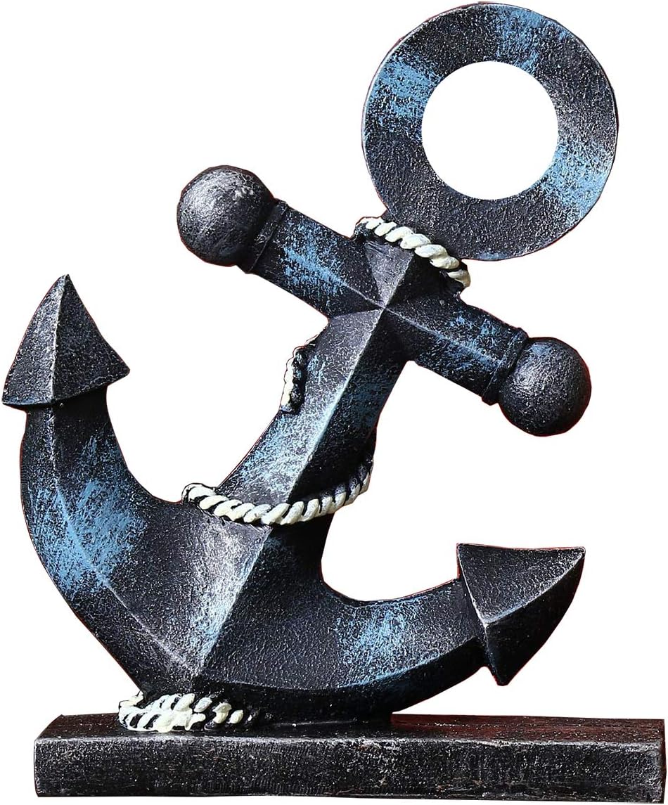 Nautical Boat Anchor Sculpture Decor - Creative Coastal Model Art Theme Ocean Retro Style Decorations Navy Home Office Desktop Bookshelf Crafts Sailboat Statue Resin Ornaments