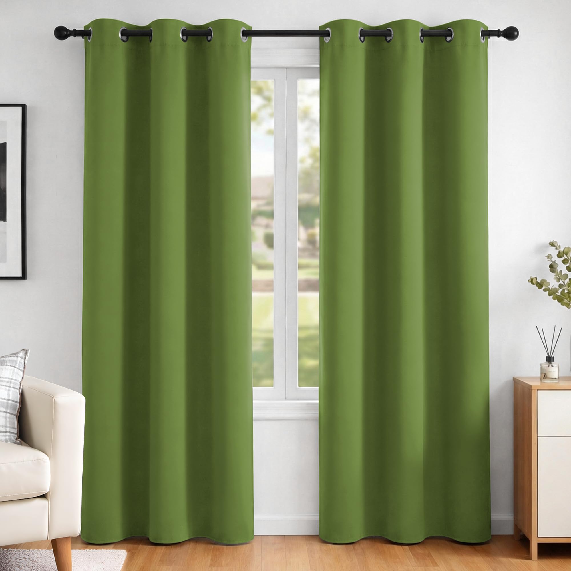 Deconovo Green Super Soft Thermal Insulated Curtains Blackout Curtains Eyelet Curtains For Bedroom Grass W42 X L84 Inch Two Panels