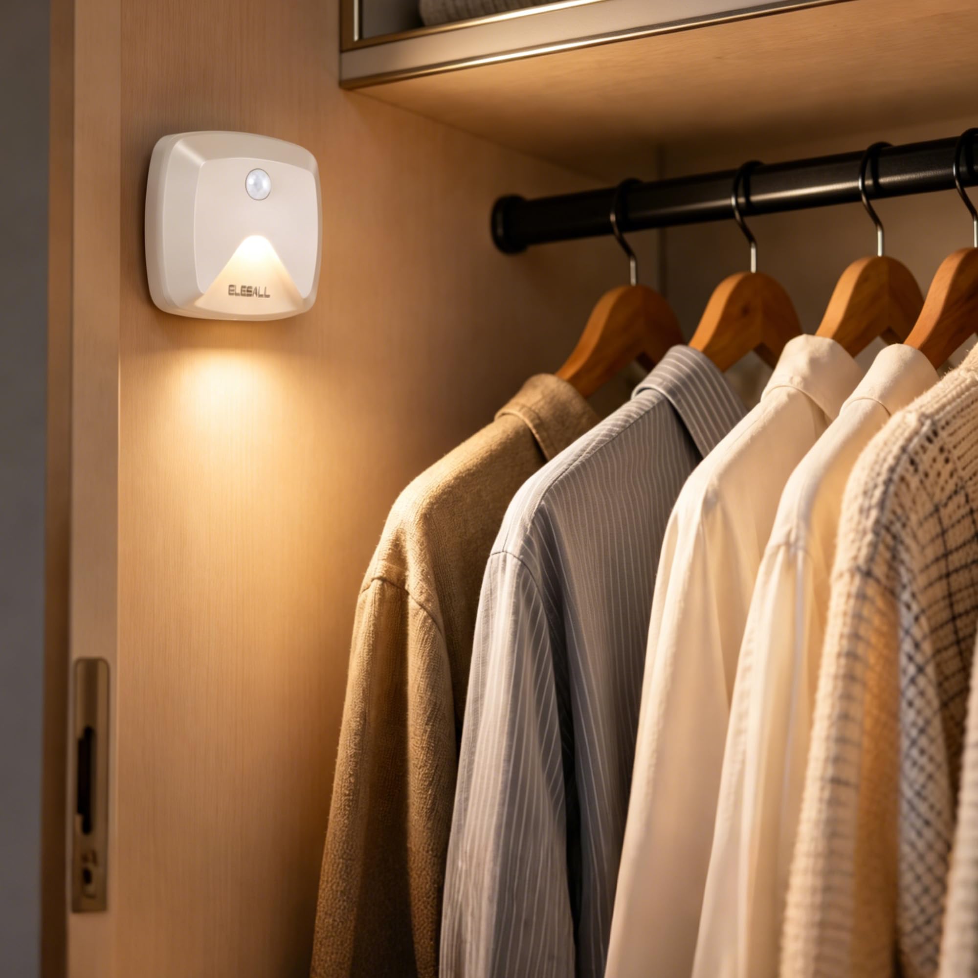 Luces adhesivas con sensor de movimiento, luz nocturna LED blanca cálida, luces de escalera que se pegan en cualquier lugar, luz de armario inalámbrica, luz de pared a pilas para cocina, pasillo,