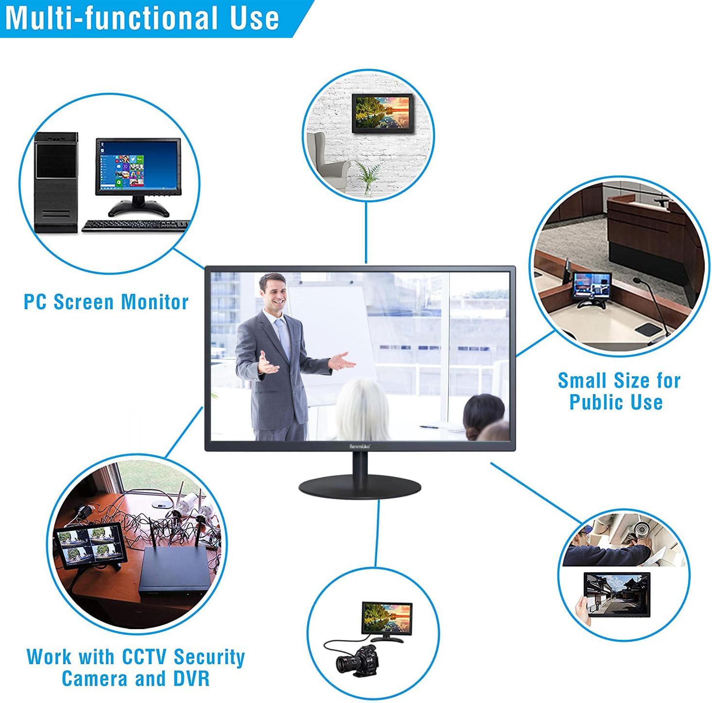22 inch Monitoring Display Screen Security Camera Monitor LCD Multi Functional Interface HDMI, BNC, VGA, AV, USB Input CCTV Computer Monitors Built in Speaker 1920x1080 Full HD