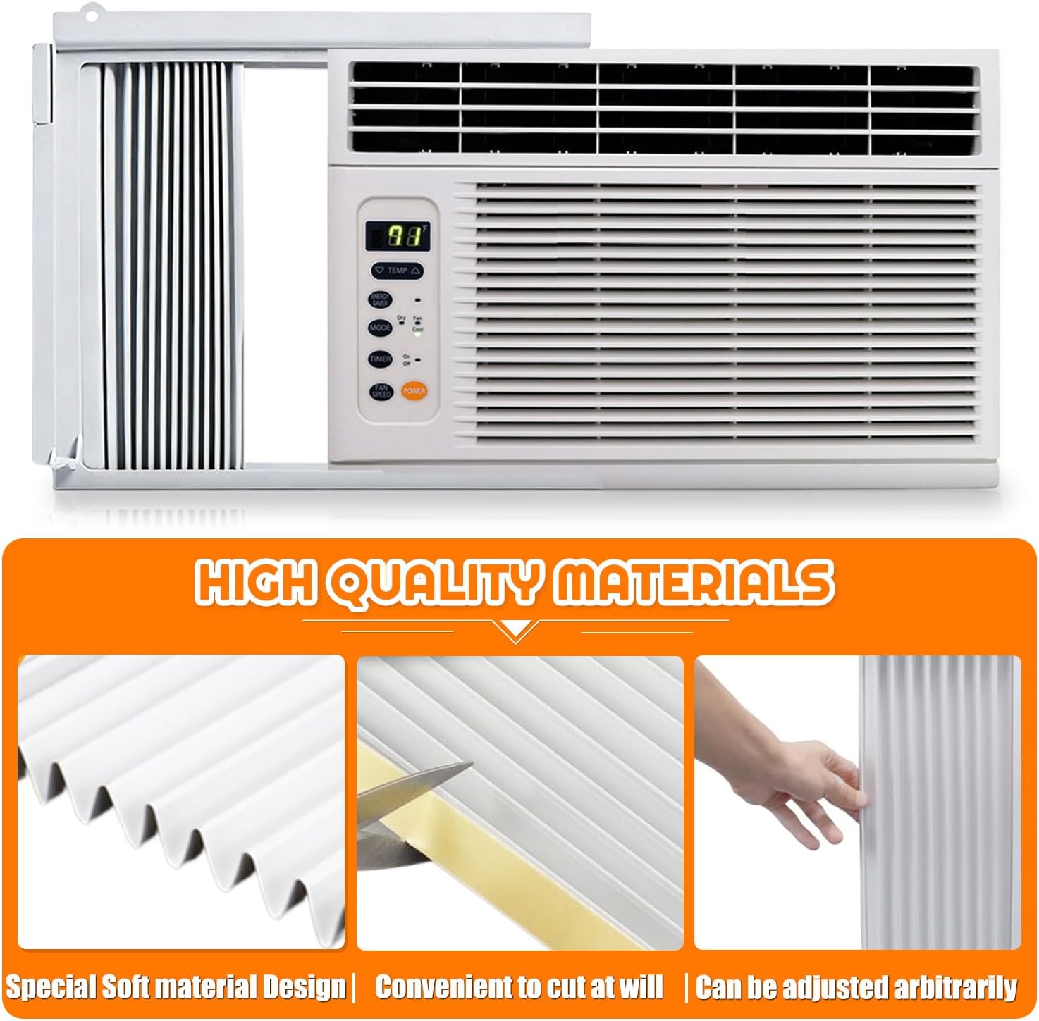 Condition photo showing As Is for window air conditioner side panel with frame, universal window ac accordion filler kit for most 5,000 btu units