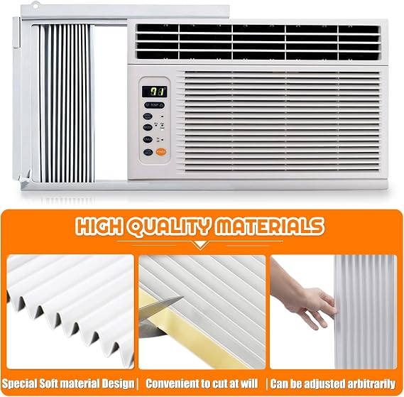 Window Air Conditioner Side Panel with Frame, Universal Window AC Accordion Filler Kit for Most 5,000 BTU Units